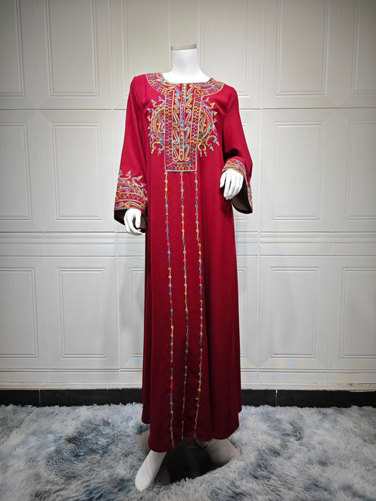 HS6666 Embroidered long wide-sleeved dress | Comfortable fit, easy to wear