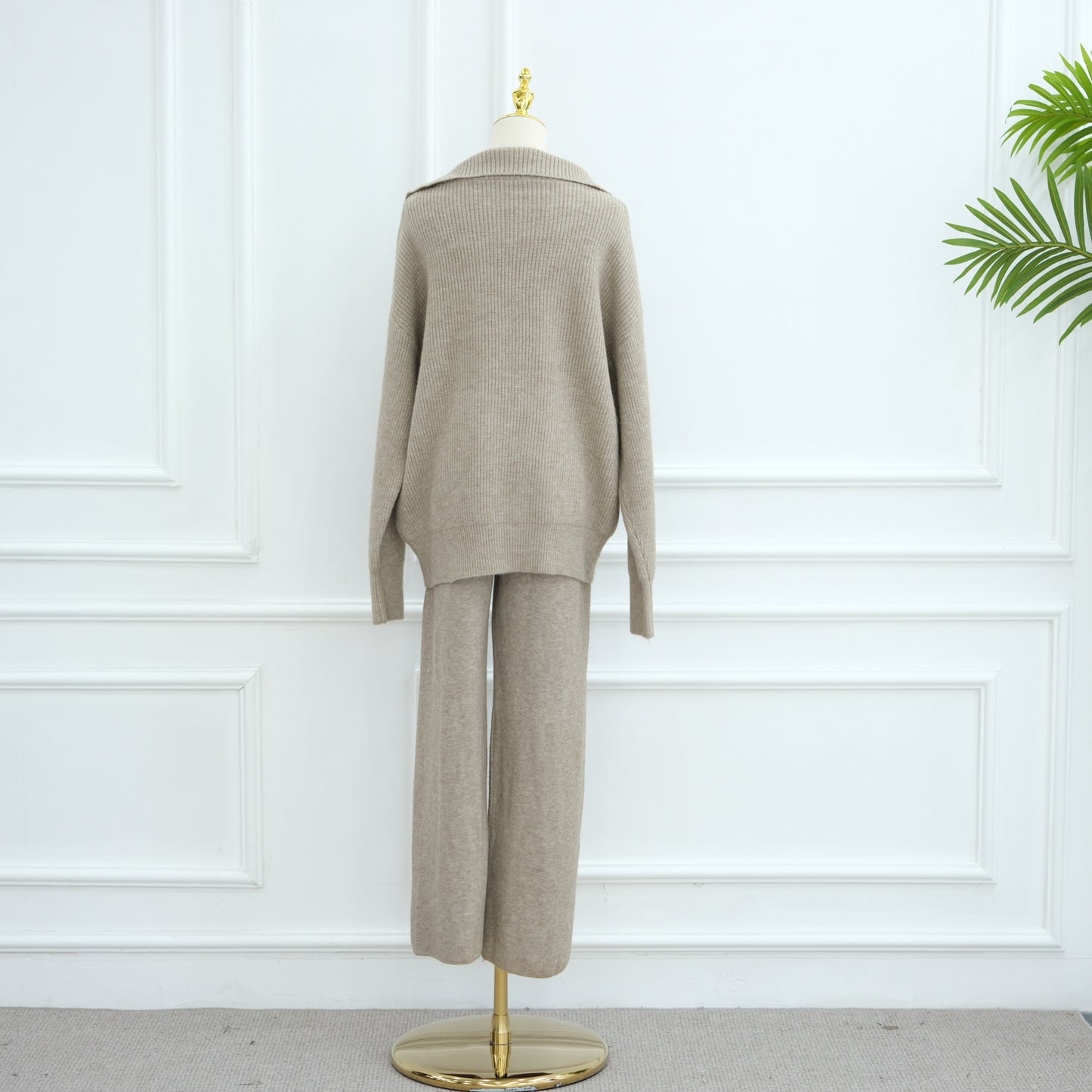 HS6594 Autumn and Winter Thickened Knitted Suit | Simple Solid Color Two-piece Suit