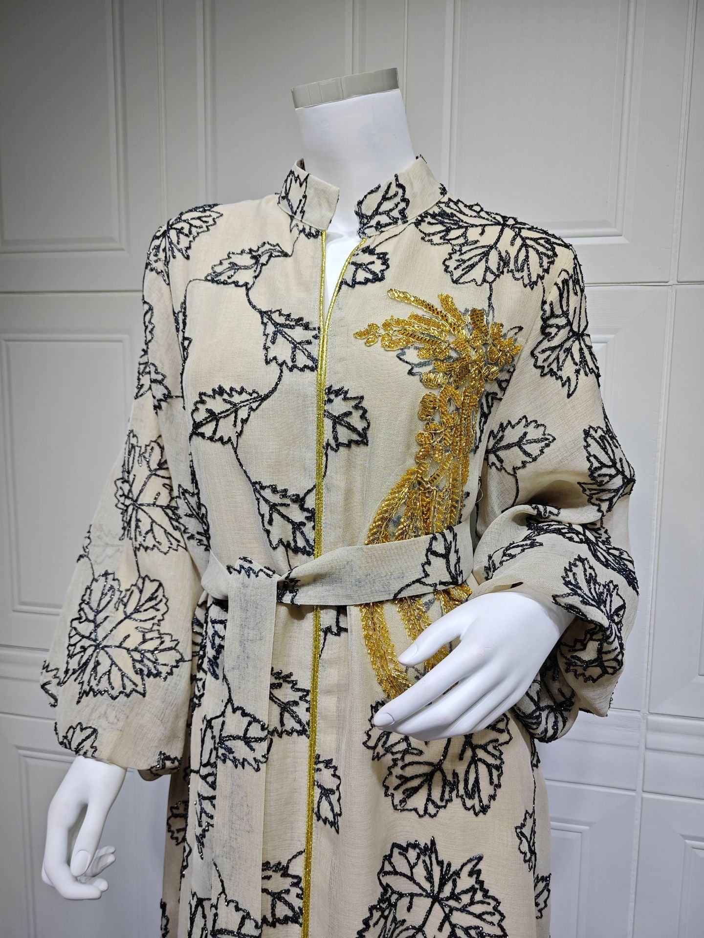 HS6651  Floral Print Long Dress, Elegant Stand-up Collar Evening Gown