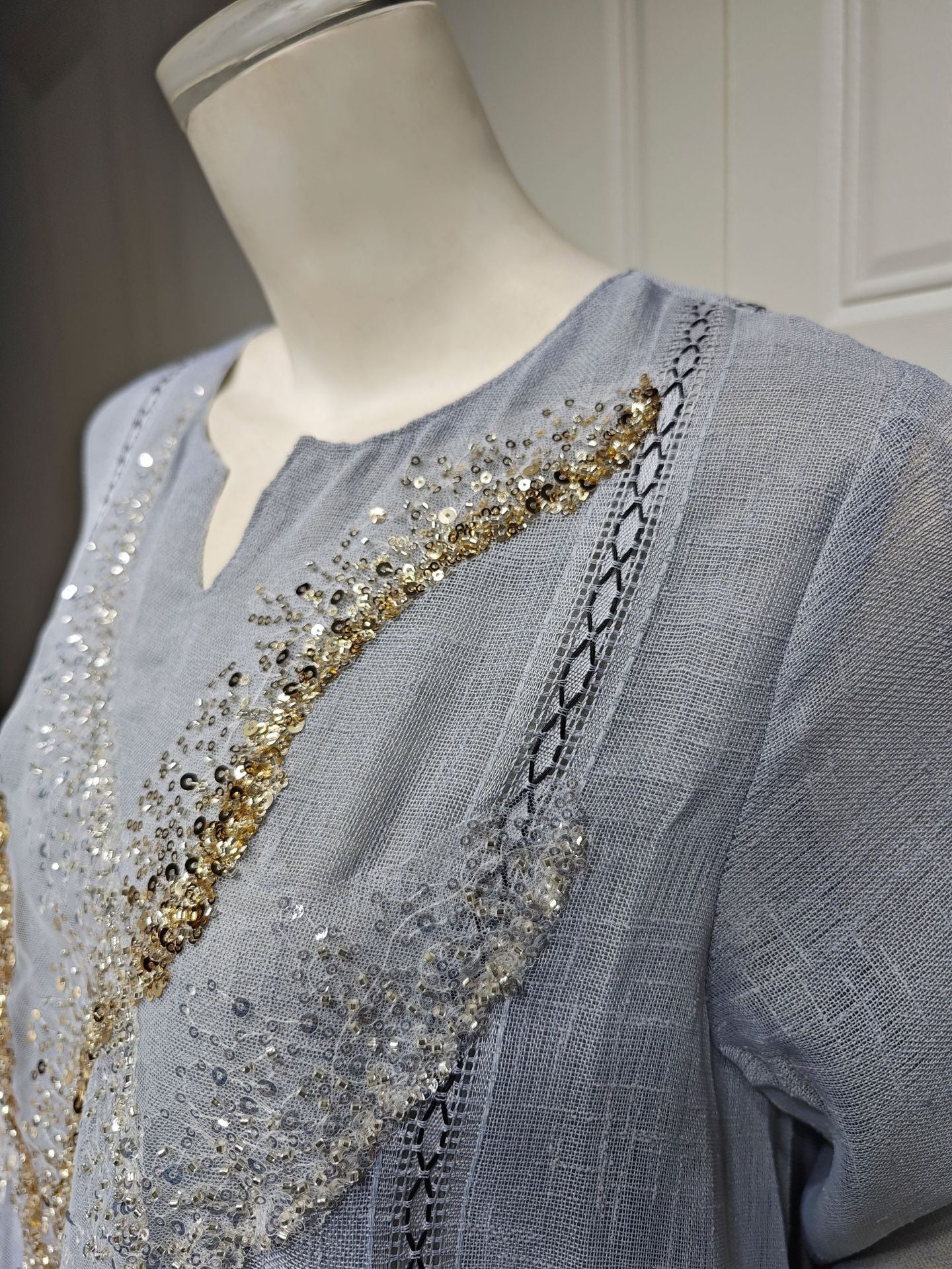 HS6637  Mesh Sequined Embroidered Long Dress