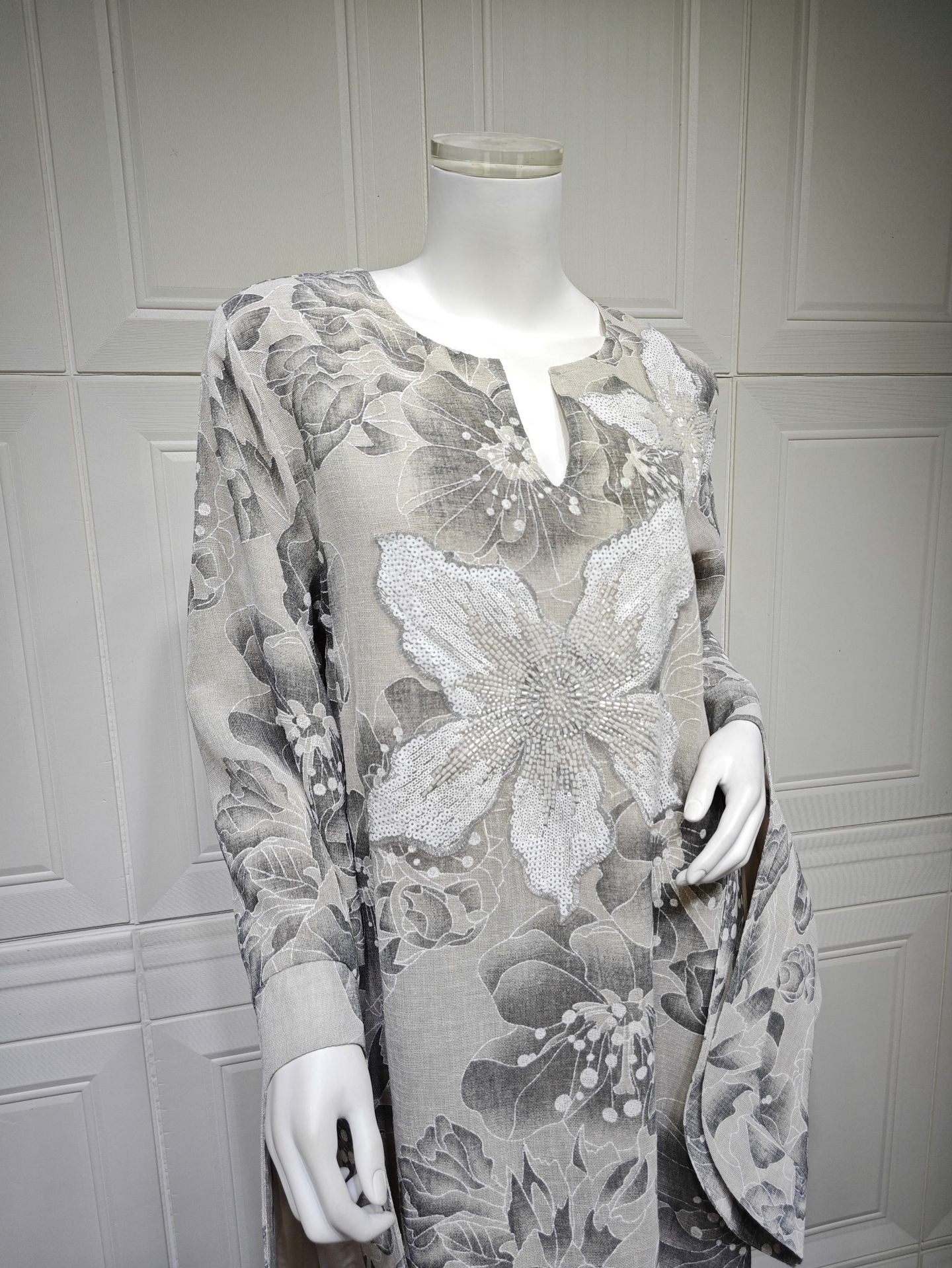 HS6639 Floral Appliqué Embroidered Long Dress