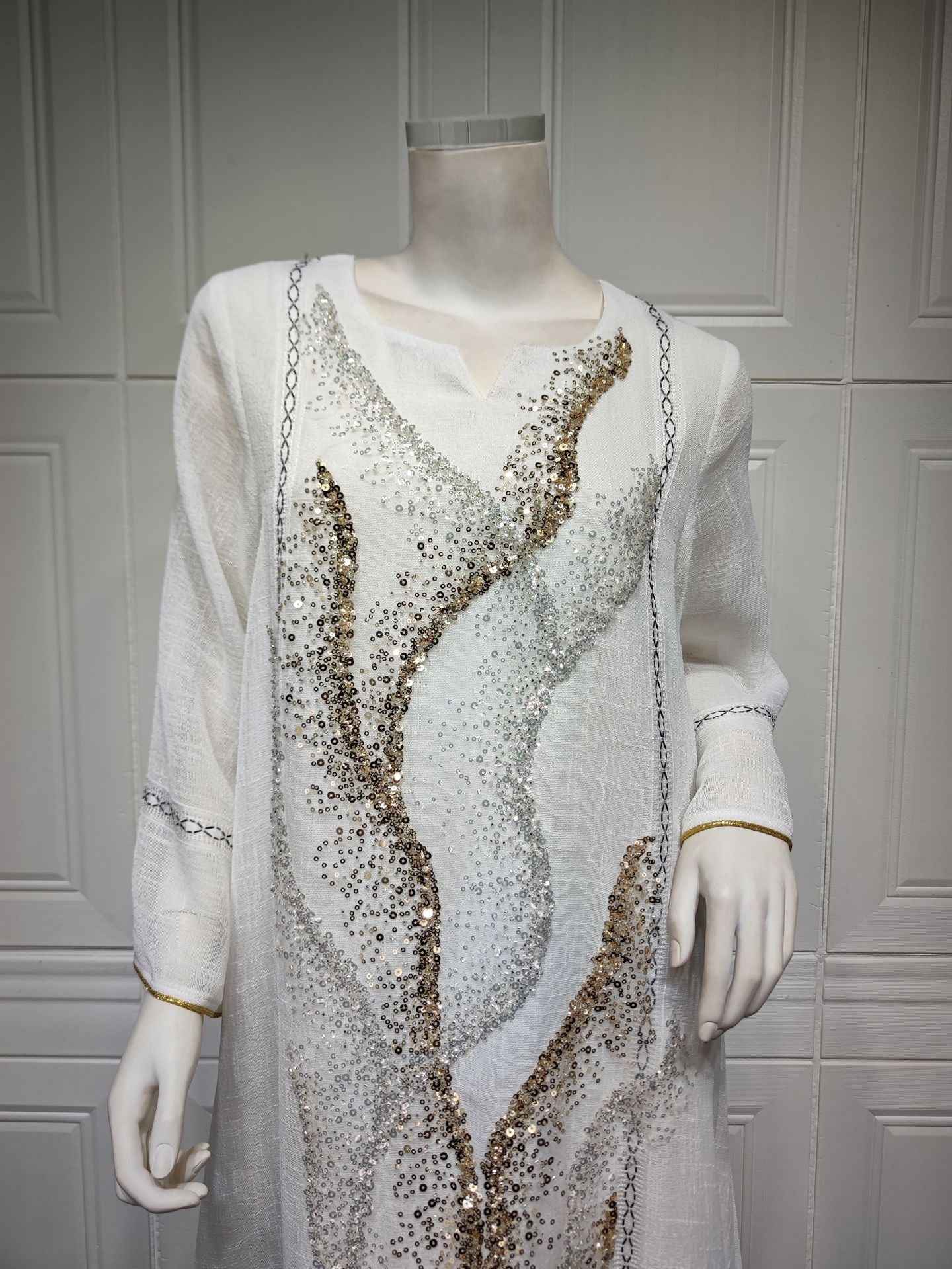 HS6637  Mesh Sequined Embroidered Long Dress