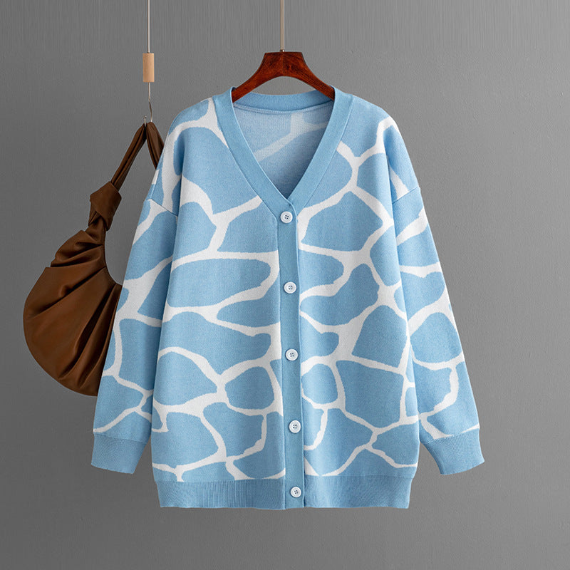 Manteau en tricot à col en V automne/hiver
