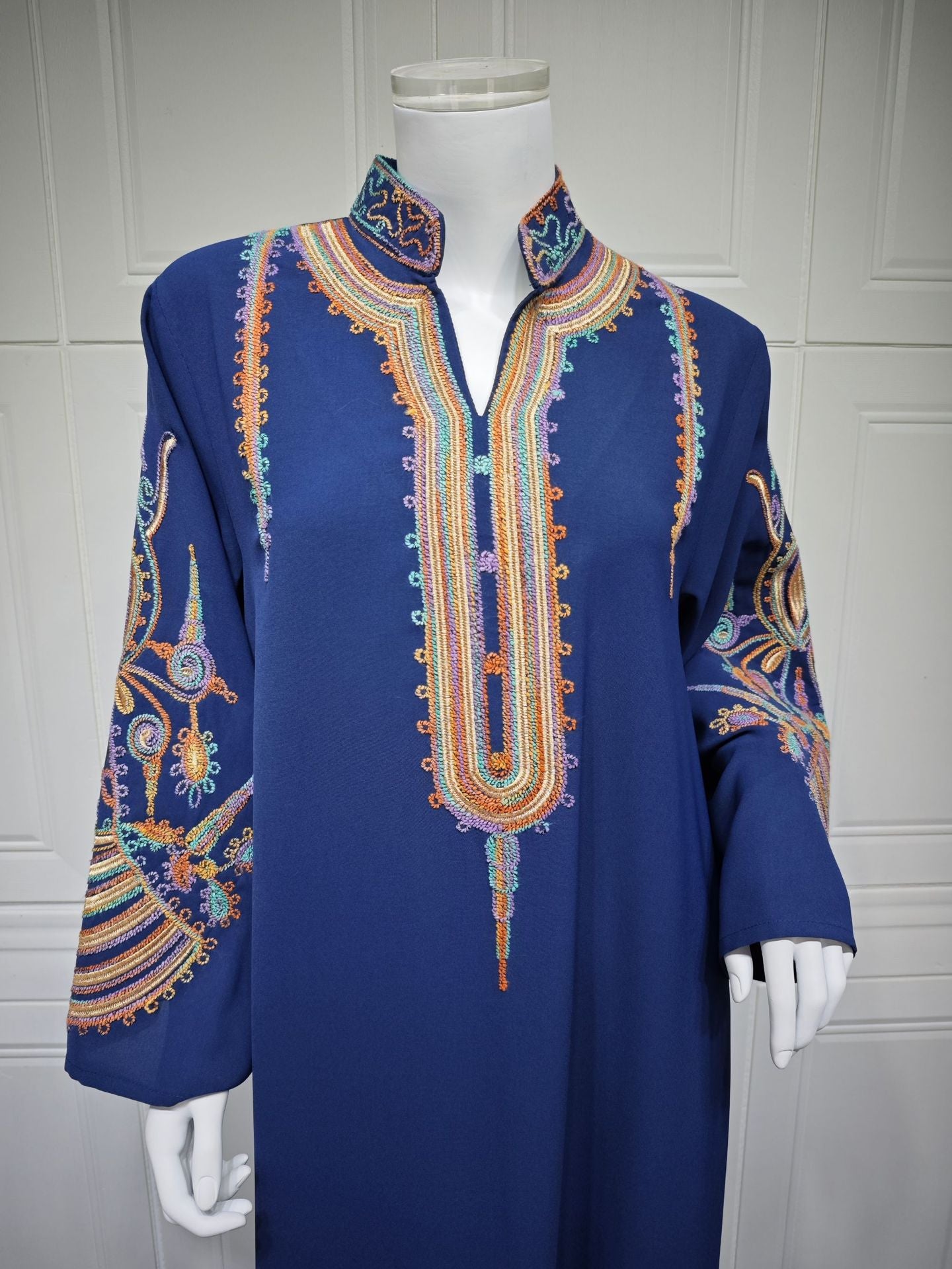 HS6661 Rope Embroidery Pullover Robe Dress, Long Sleeves, Loose Fit.