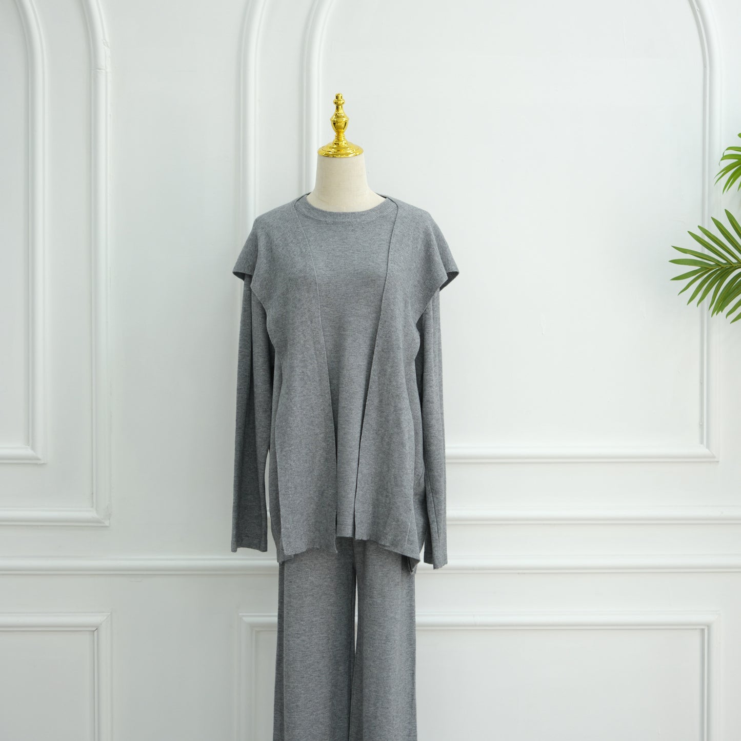 HS6593 Soft knitted home set | Simple solid color two-piece set