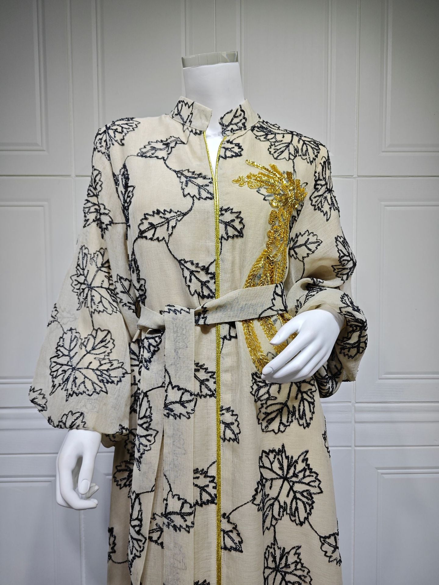 HS6651  Floral Print Long Dress, Elegant Stand-up Collar Evening Gown