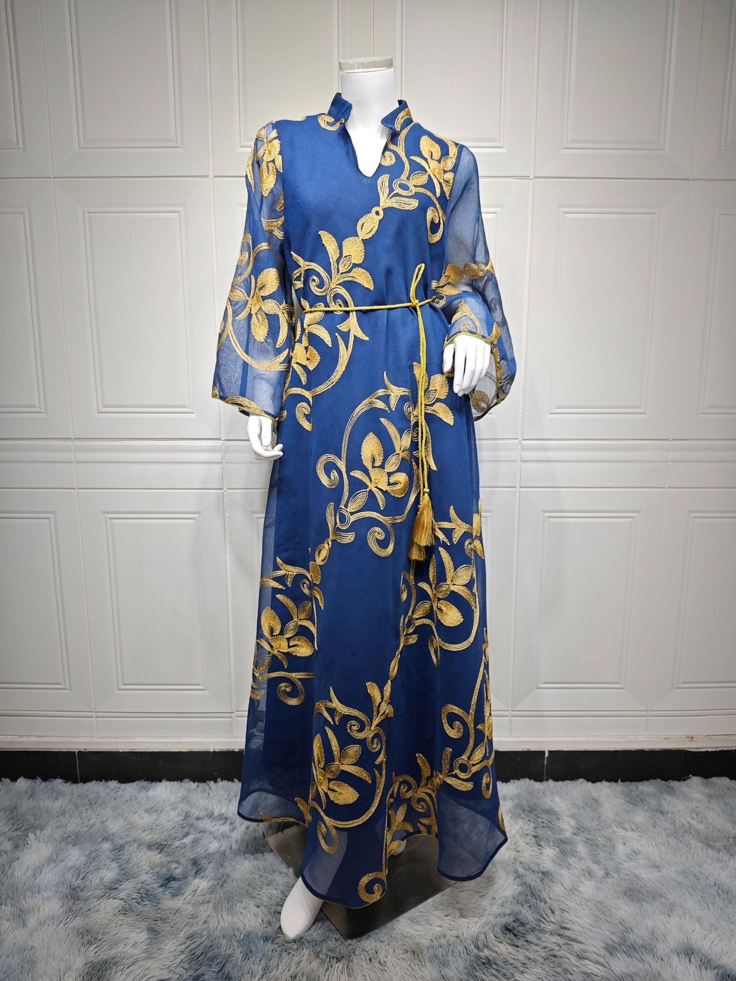 HS6650 Mesh Embroidered Maxi Dress - Elegant and Stylish