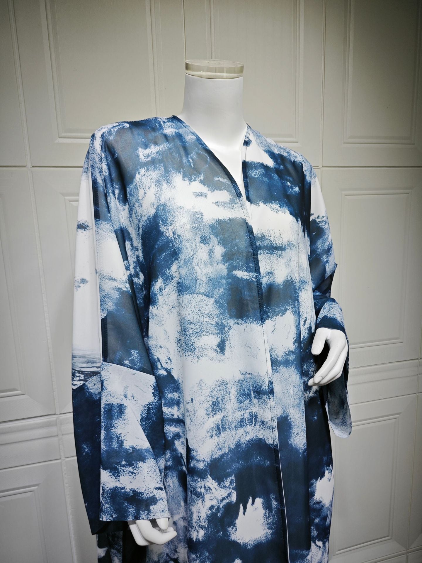 HS6638 Chiffon Printed Cardigan Two-piece Long Coat with Headscarf