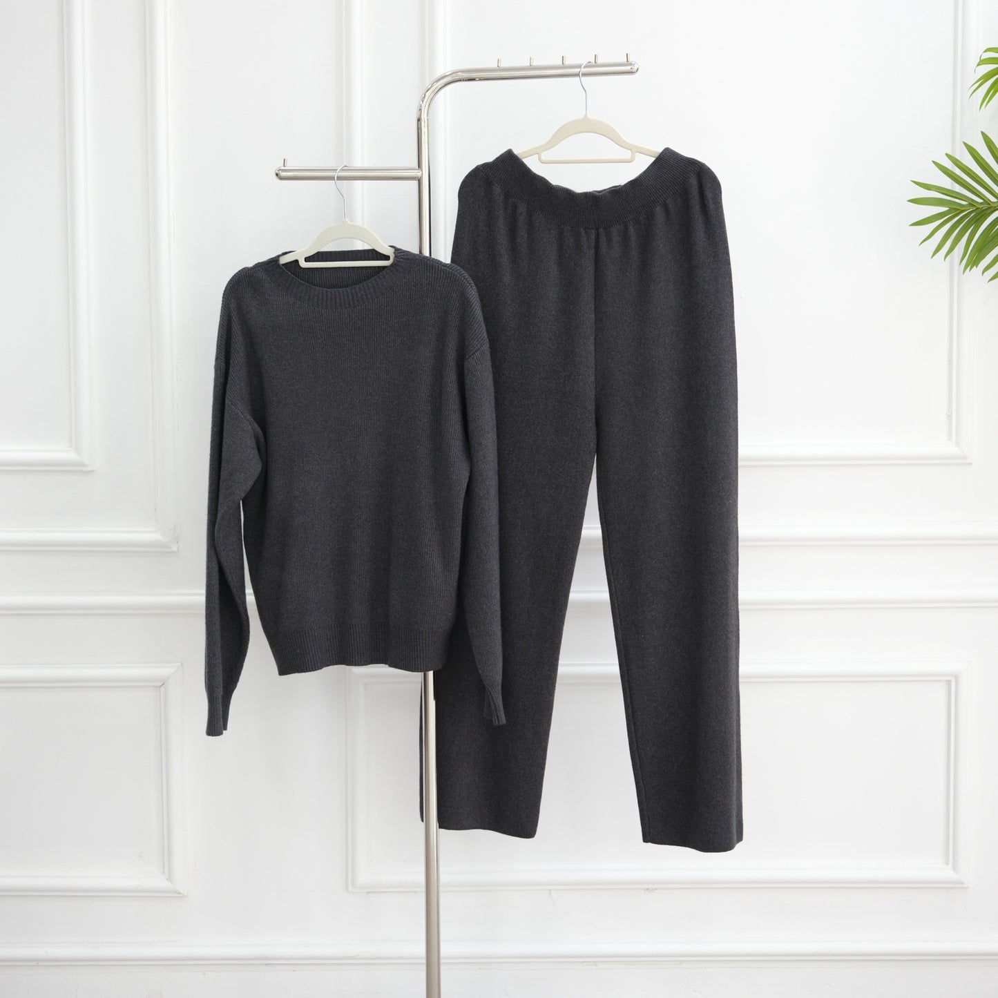 HS6595 Autumn and Winter Thickened Knitted Suit (Not Including Headscarf) | Simple Solid Color Two-Piece Suit