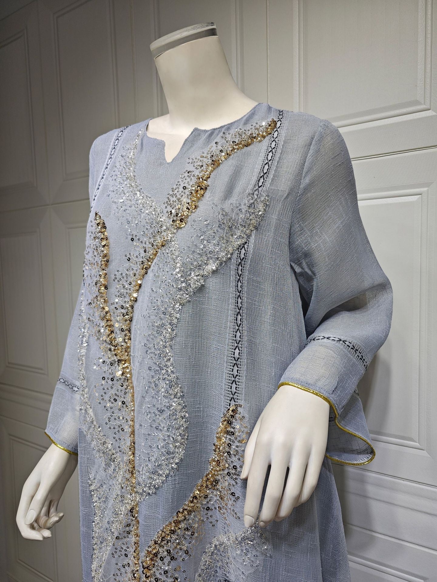 HS6637  Mesh Sequined Embroidered Long Dress