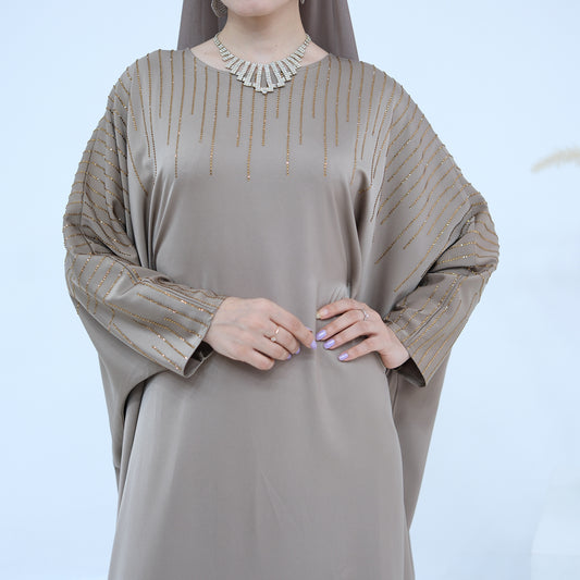 HS6610 Rhinestone-embellished long Abaya dress (headscarf not included)