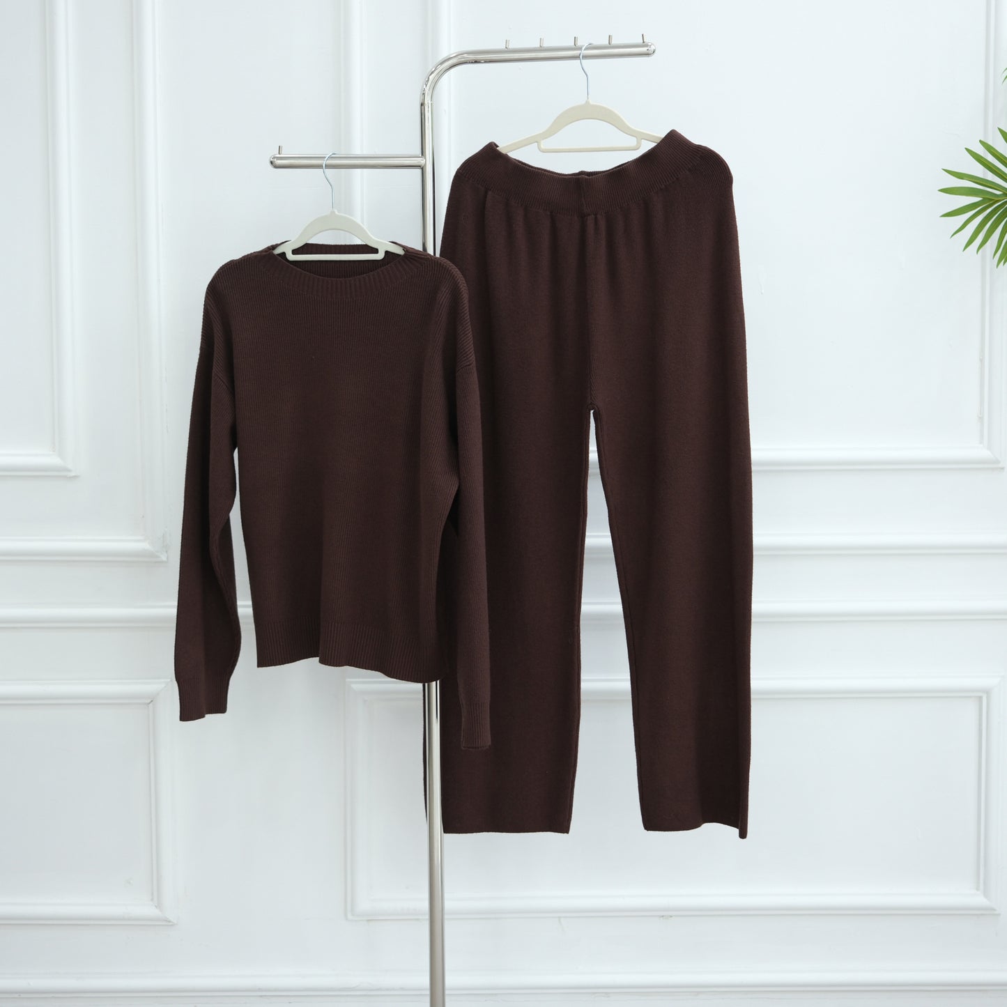 HS6595 Autumn and Winter Thickened Knitted Suit (Not Including Headscarf) | Simple Solid Color Two-Piece Suit