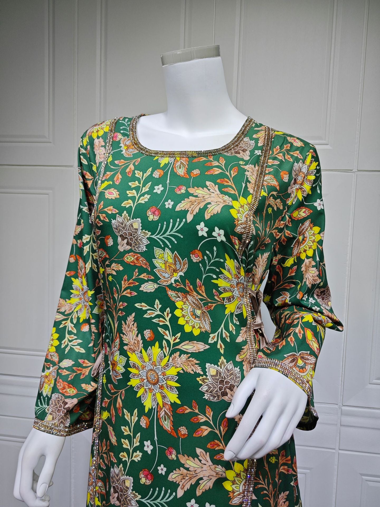 HS6641 Printed Rhinestone Long Dress