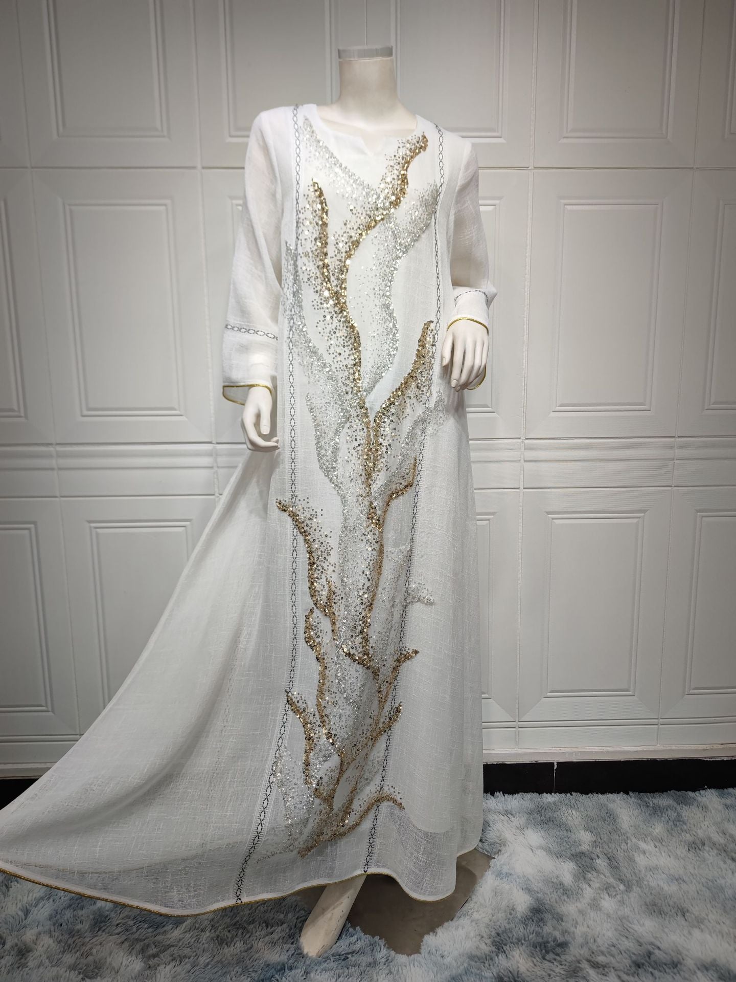 HS6637  Mesh Sequined Embroidered Long Dress