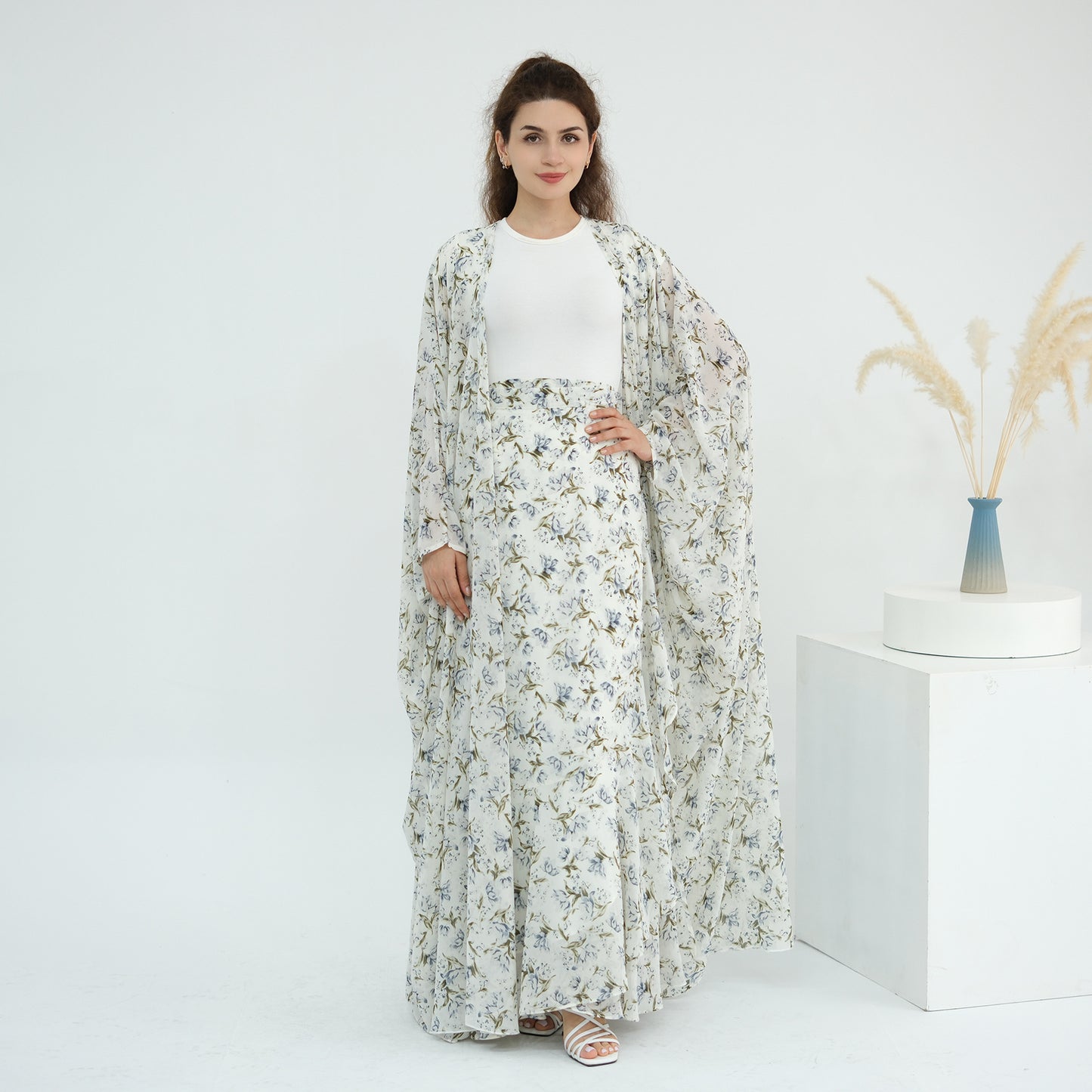 HS6580 Printed cardigan and skirt two-piece set