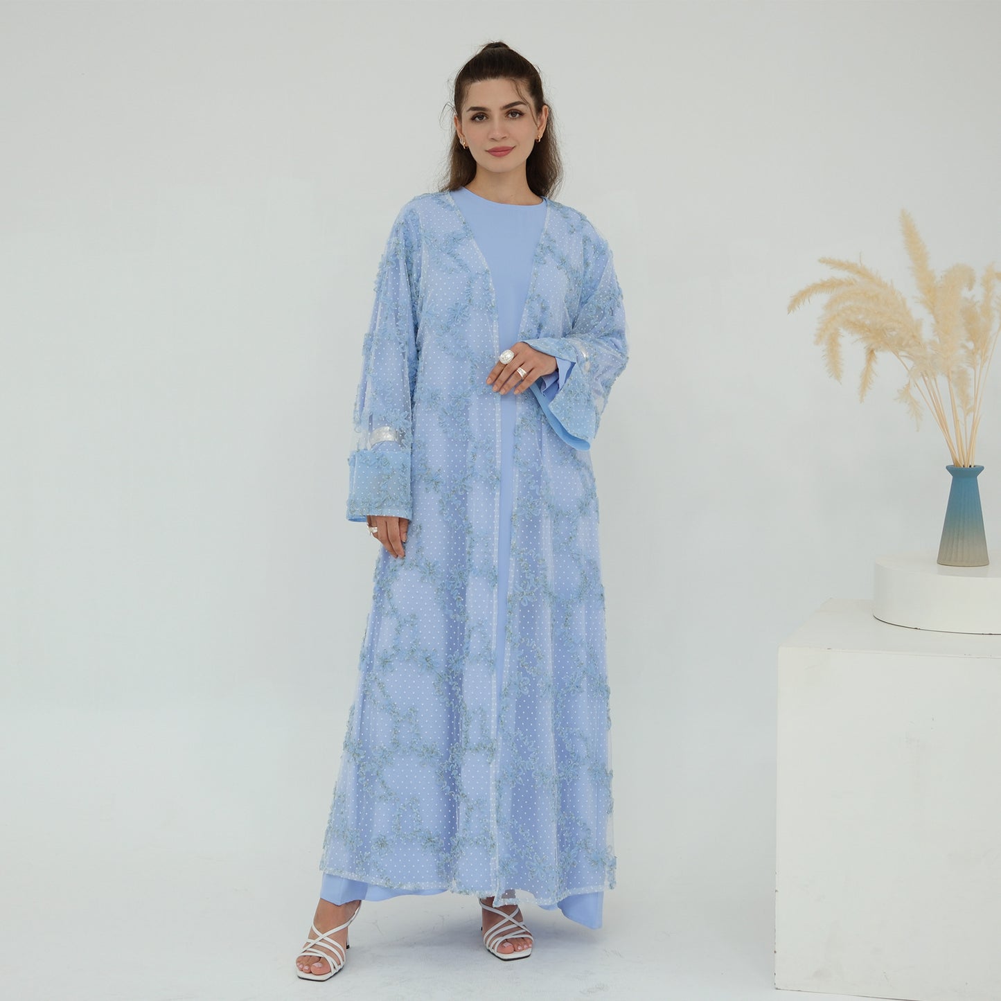 HS6622 3D flower mesh cardigan (optional headscarf and inner layer)