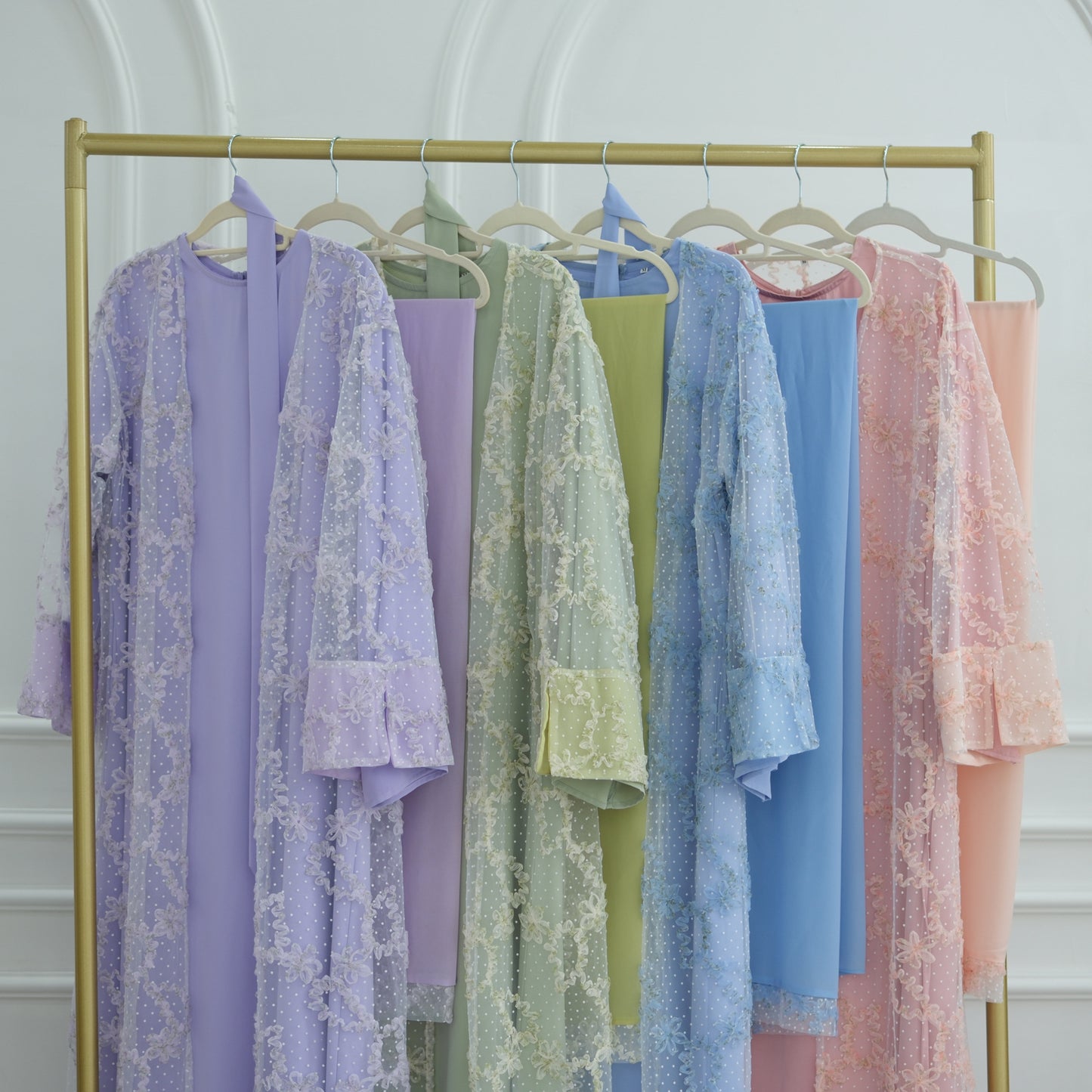 HS6622 3D flower mesh cardigan (optional headscarf and inner layer)