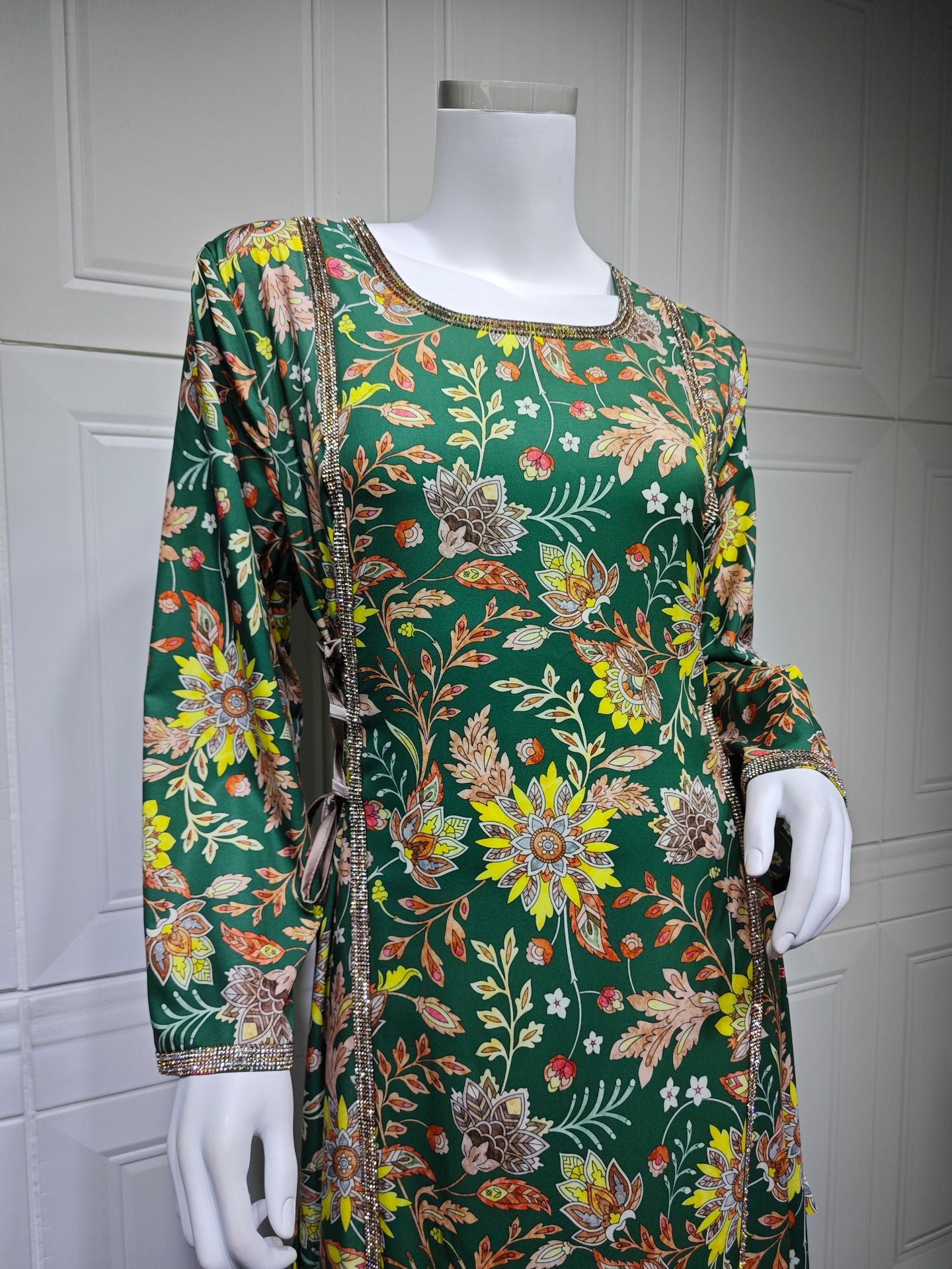 HS6641 Printed Rhinestone Long Dress