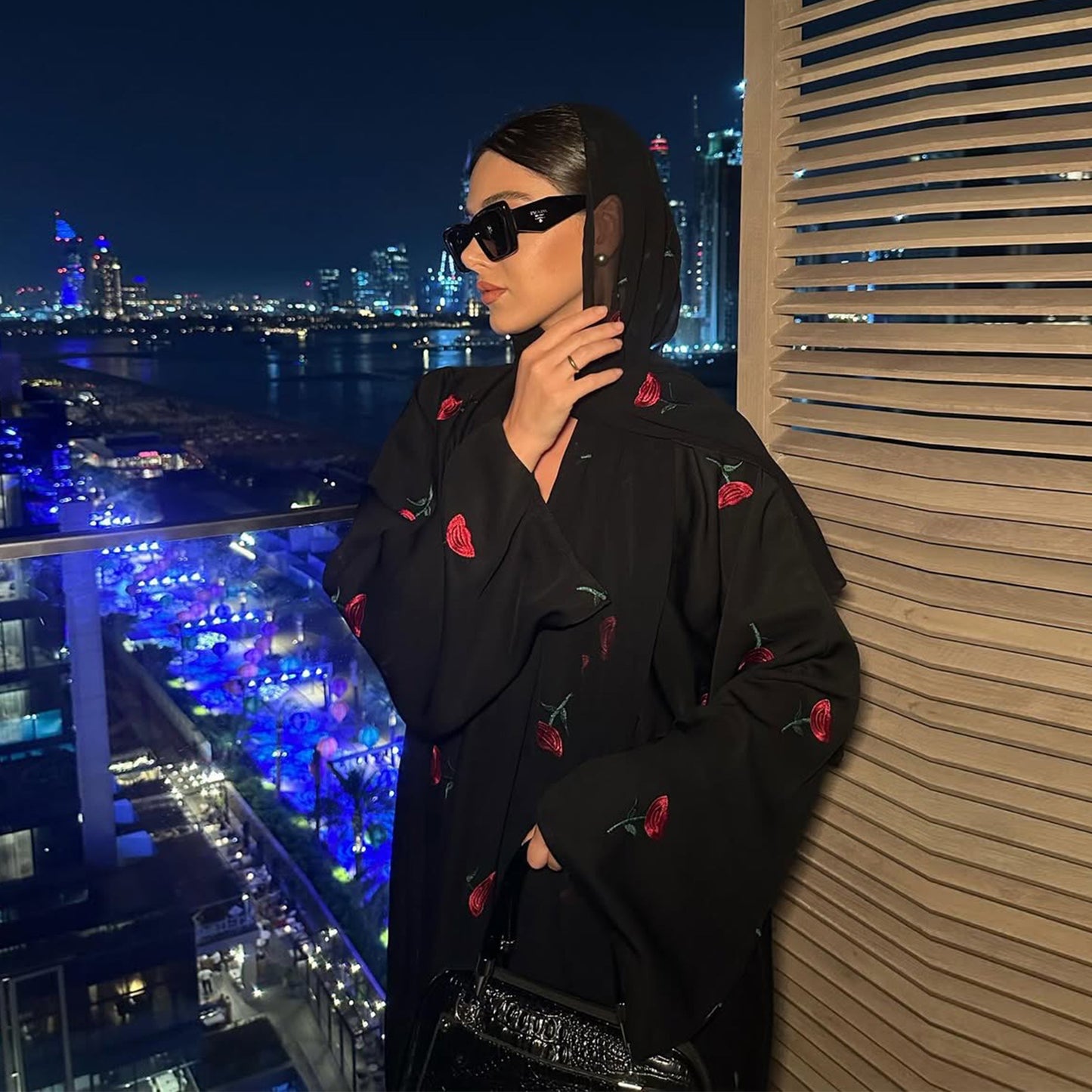 HS6631 Long cardigan with floral embroidery (headscarf optional)