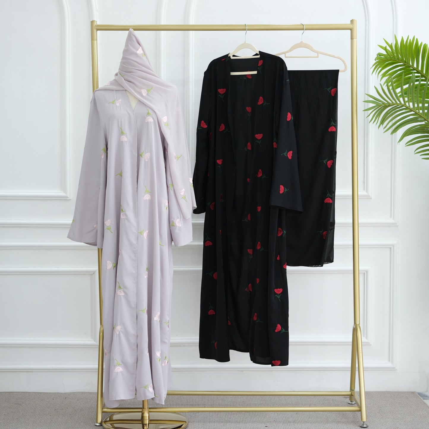 HS6631 Long cardigan with floral embroidery (headscarf optional)