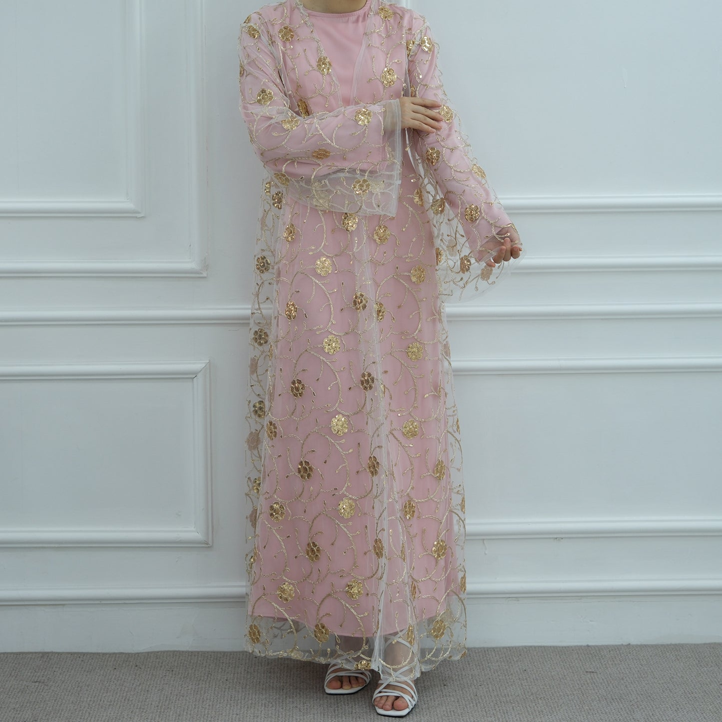 HS6627 Gold hook flower embroidered cardigan (with optional inner wear)