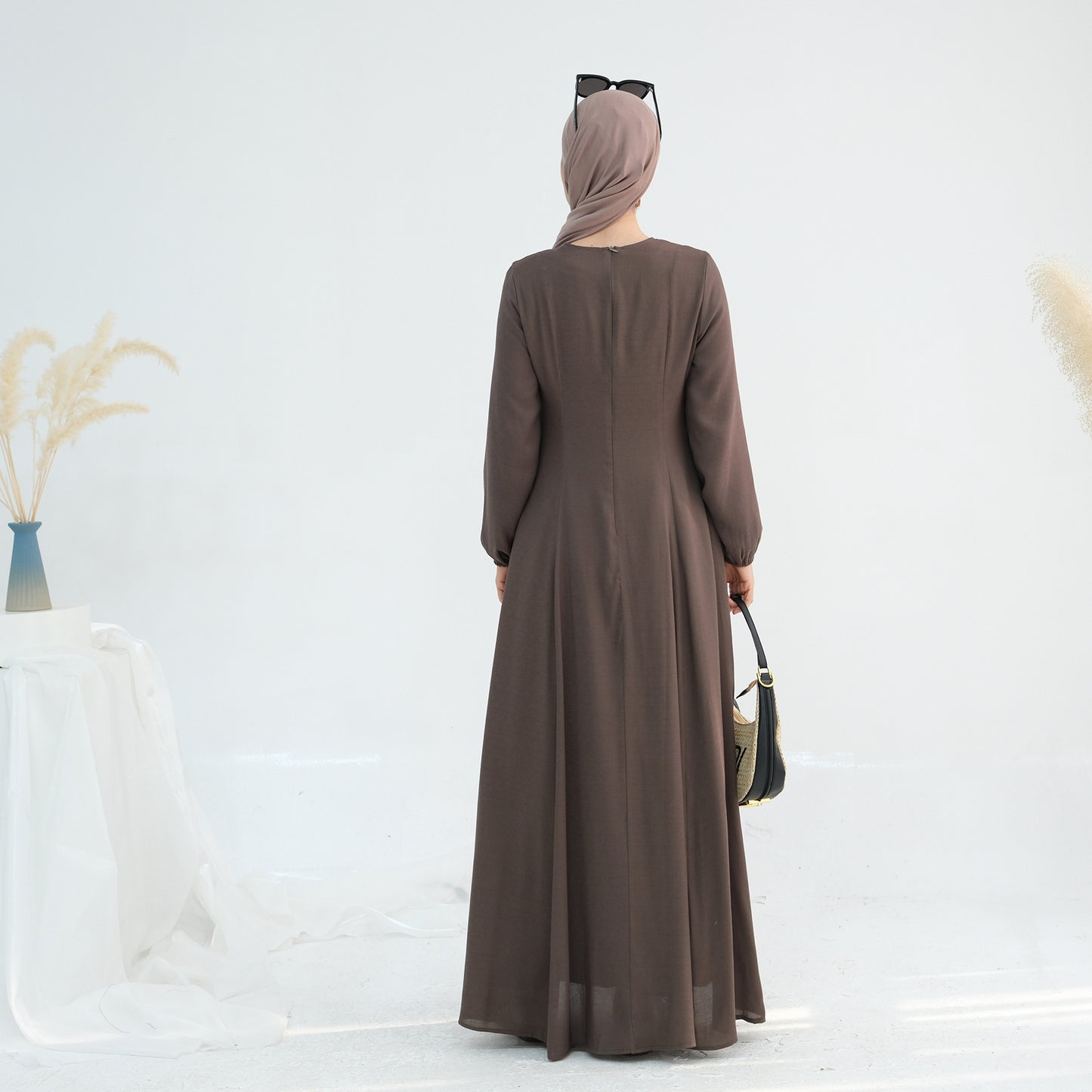 HS6632 Double Lined Simple Long Sleeve Dress