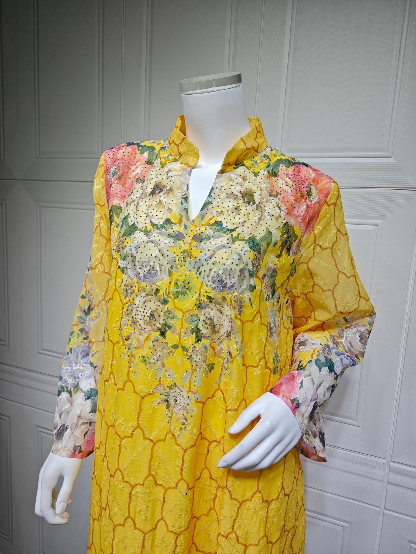 HS6636 Floral Print Embroidered Long Dress