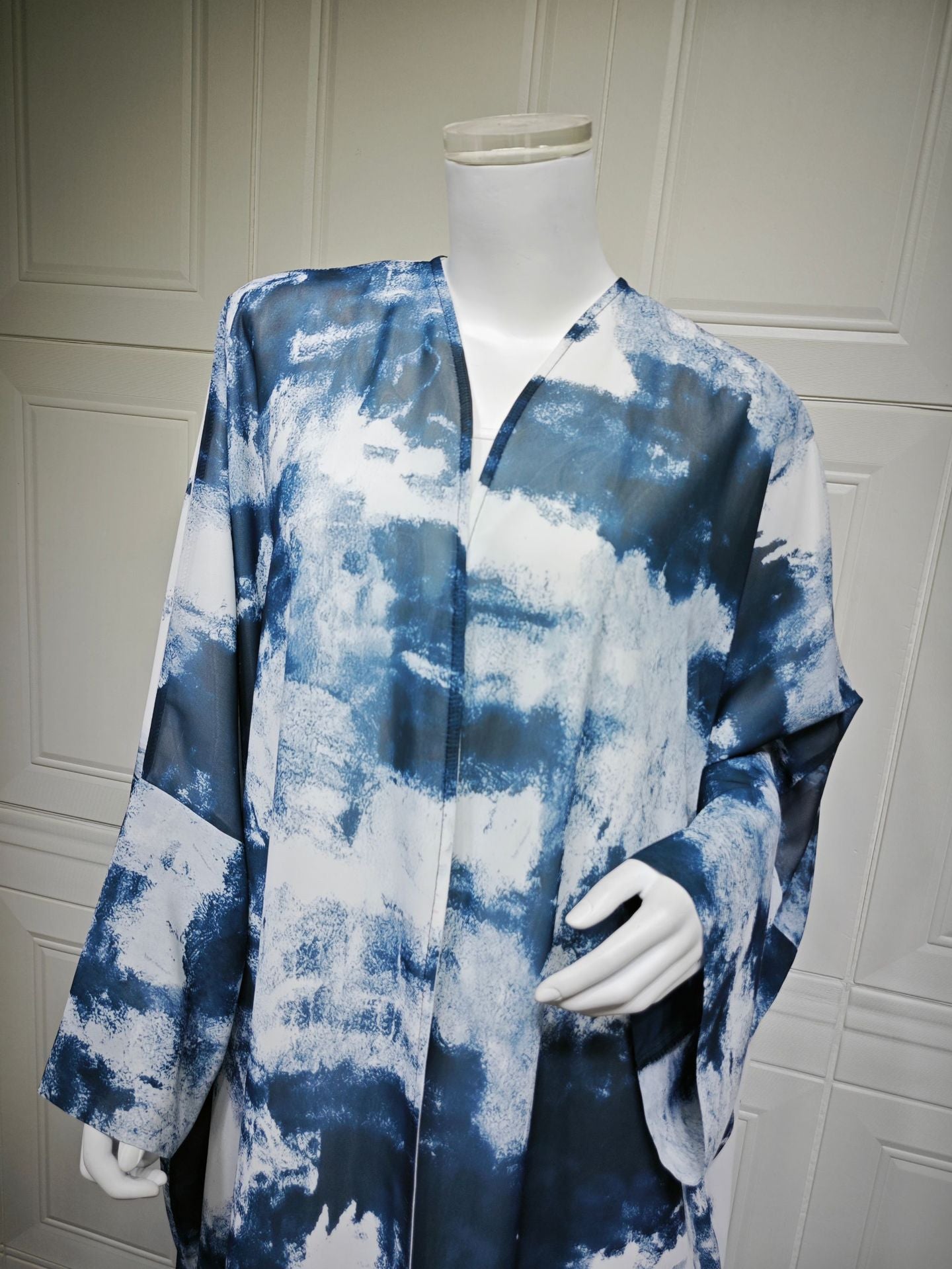 HS6638 Chiffon Printed Cardigan Two-piece Long Coat with Headscarf