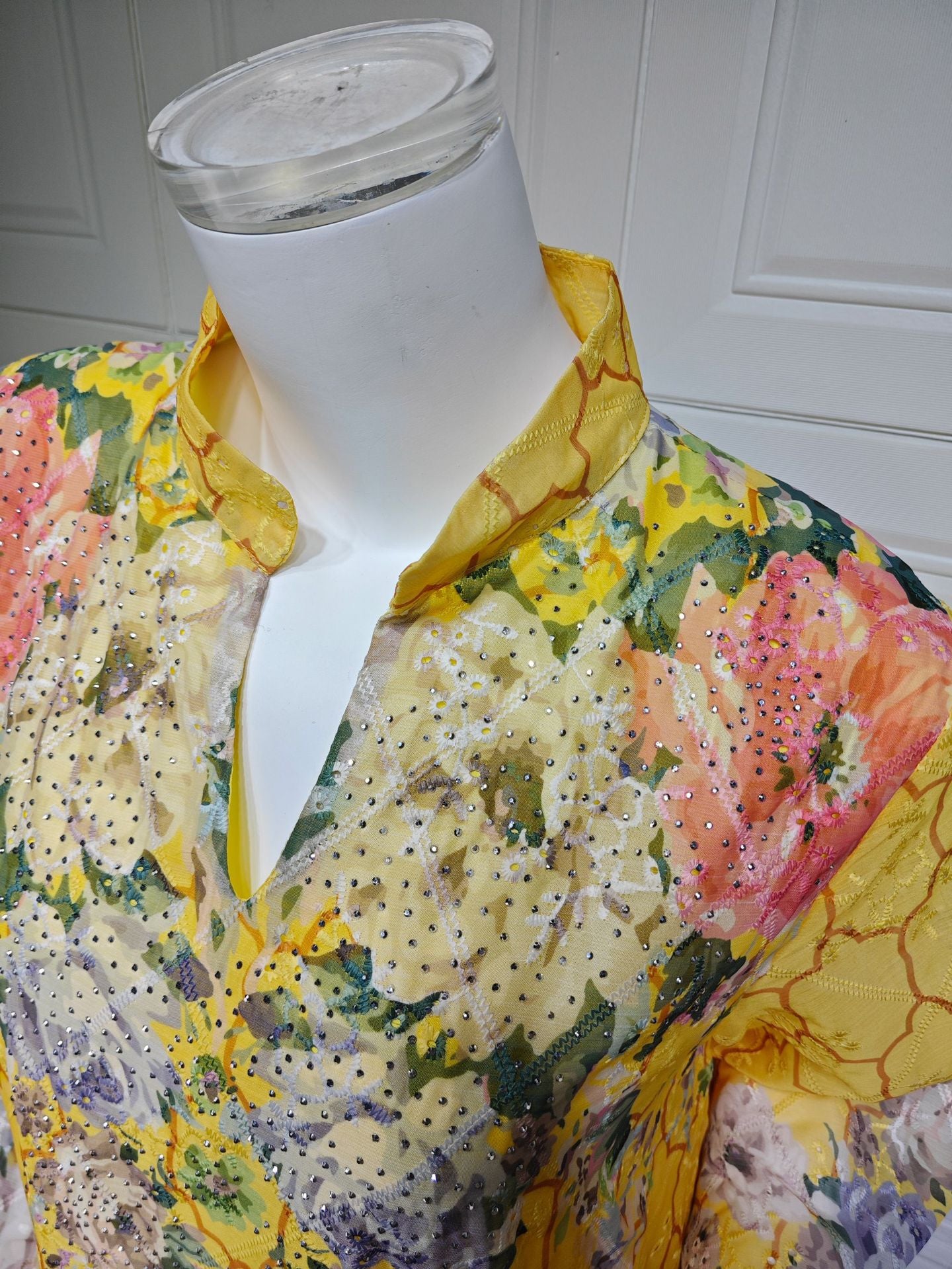 HS6636 Floral Print Embroidered Long Dress