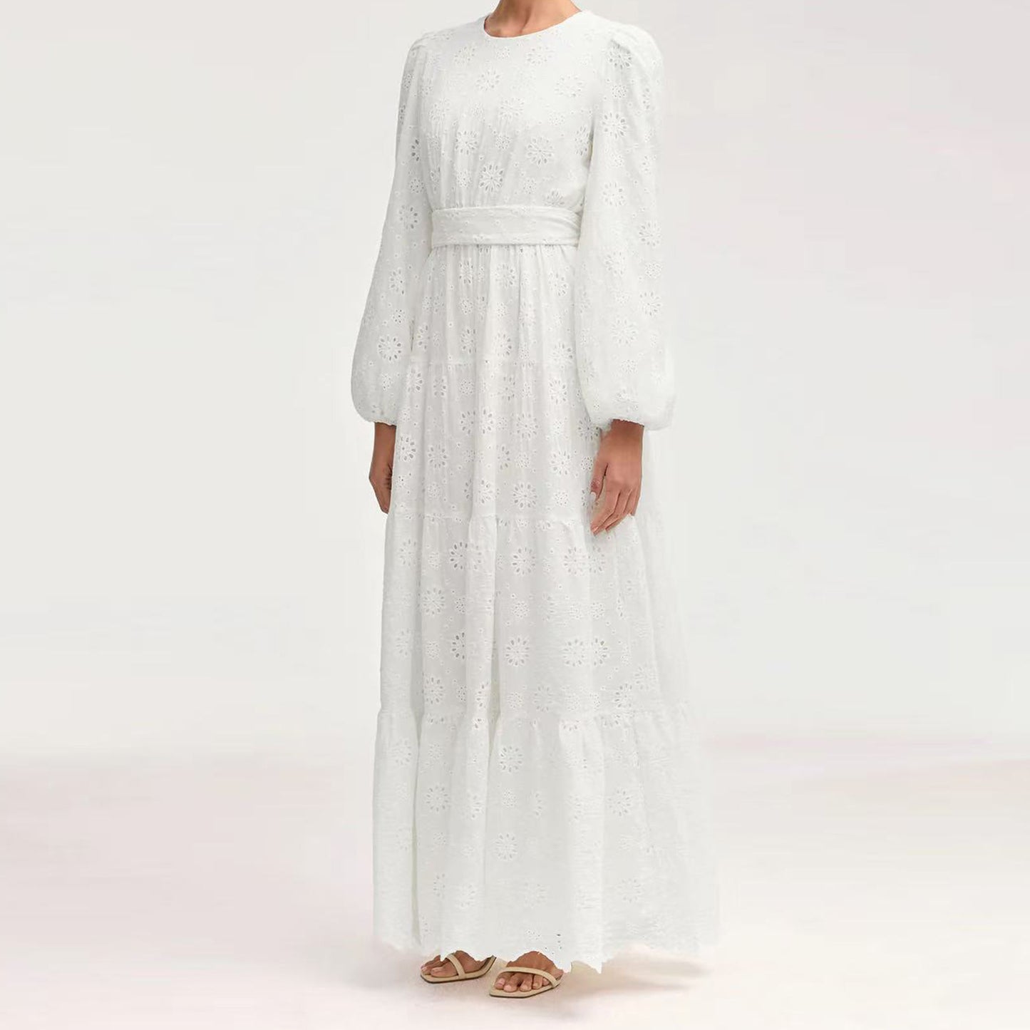 HS6630 Cotton embroidered flower long dress