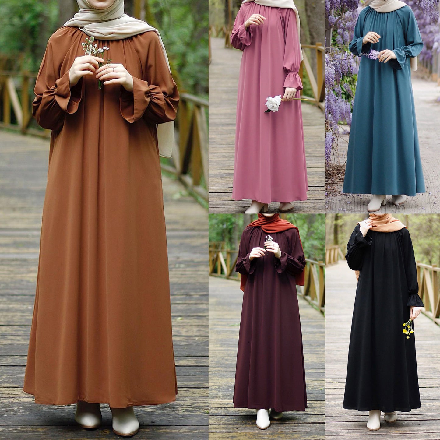 HS0508 abaya longue jupe décontractée à manches longues 