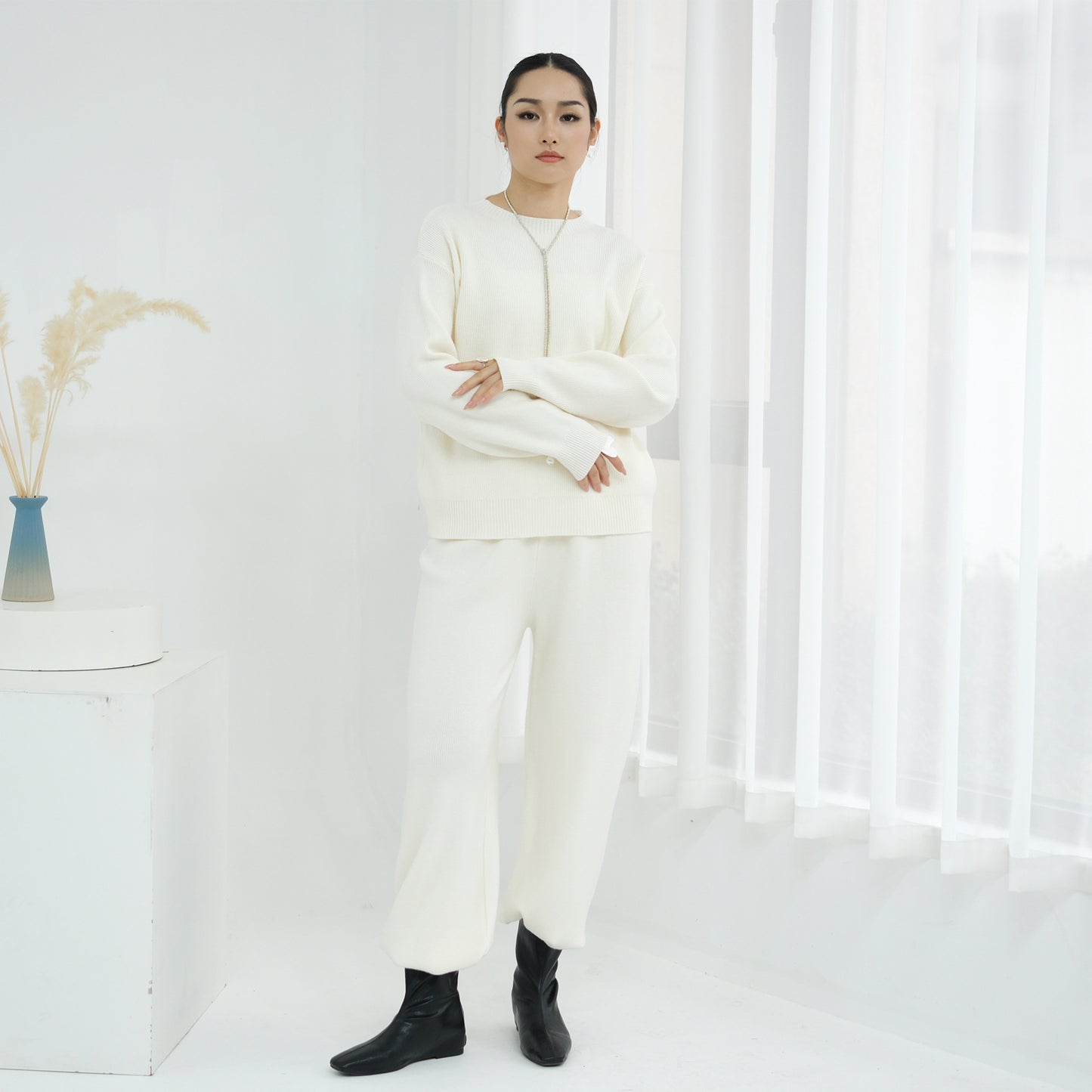 HS6595 Autumn and Winter Thickened Knitted Suit (Not Including Headscarf) | Simple Solid Color Two-Piece Suit