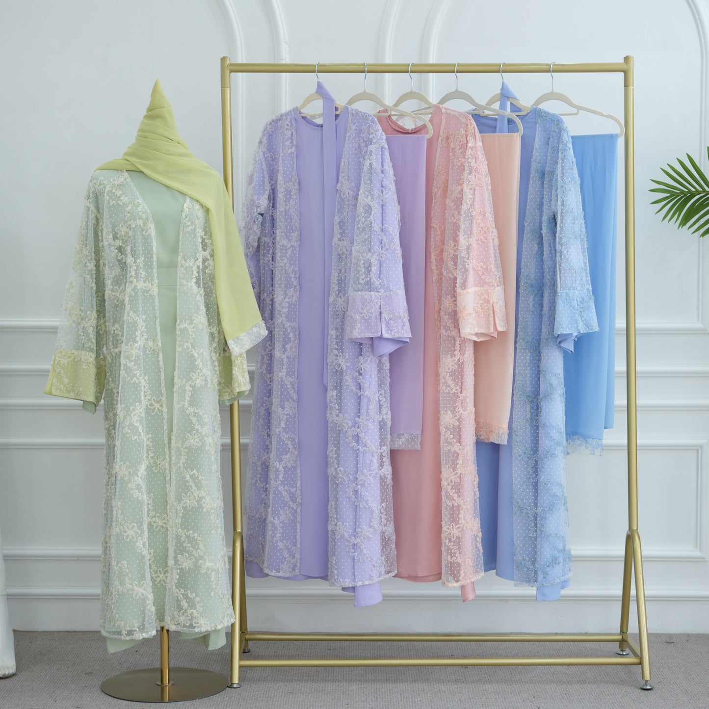 HS6622 3D flower mesh cardigan (optional headscarf and inner layer)