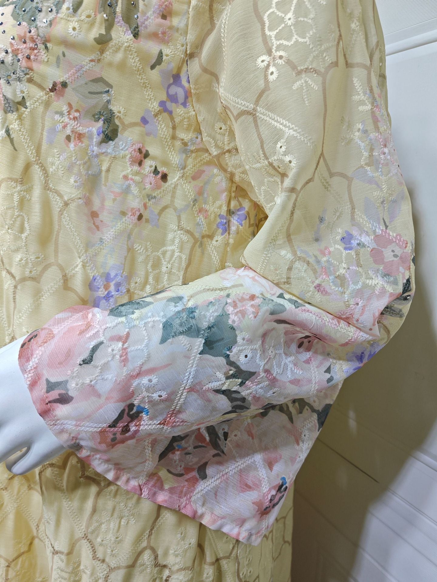 HS6636 Floral Print Embroidered Long Dress