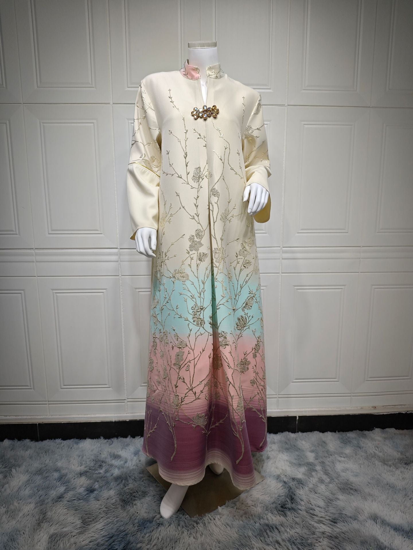 HS6645 Jacquard Embroidered Gradient Robe with Elegant Layered Design
