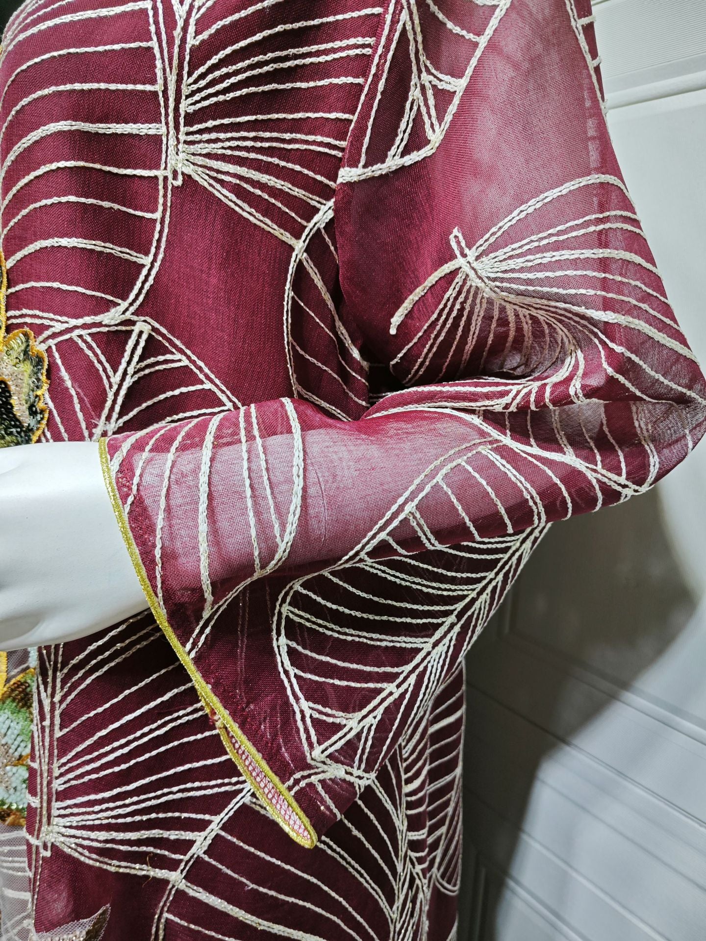 HS6657 Women's Long Robe Dress with Mesh Embroidery