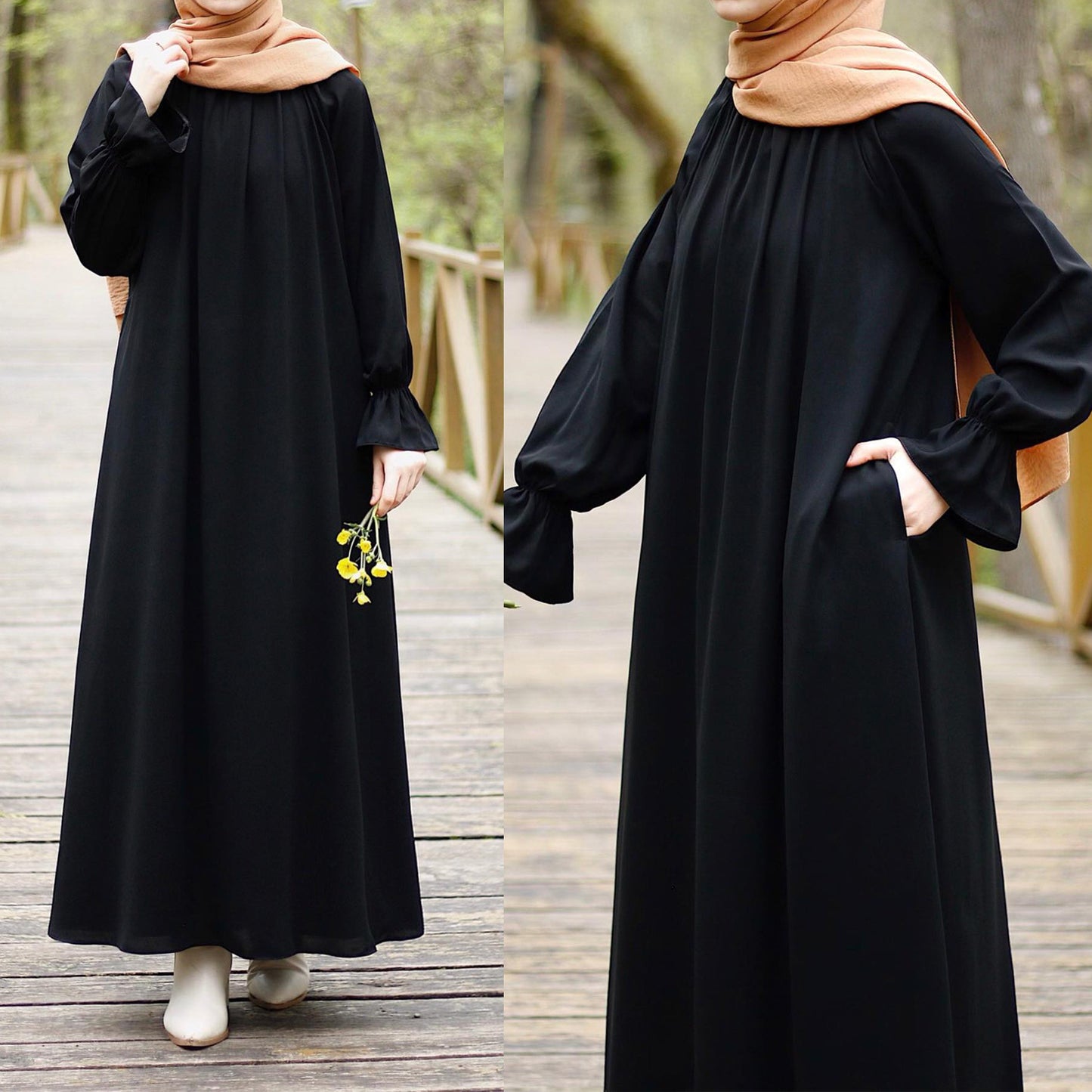 HS0508 abaya longue jupe décontractée à manches longues 