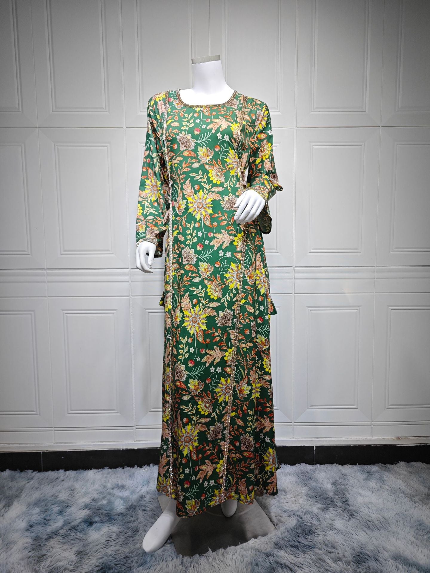 HS6641 Printed Rhinestone Long Dress