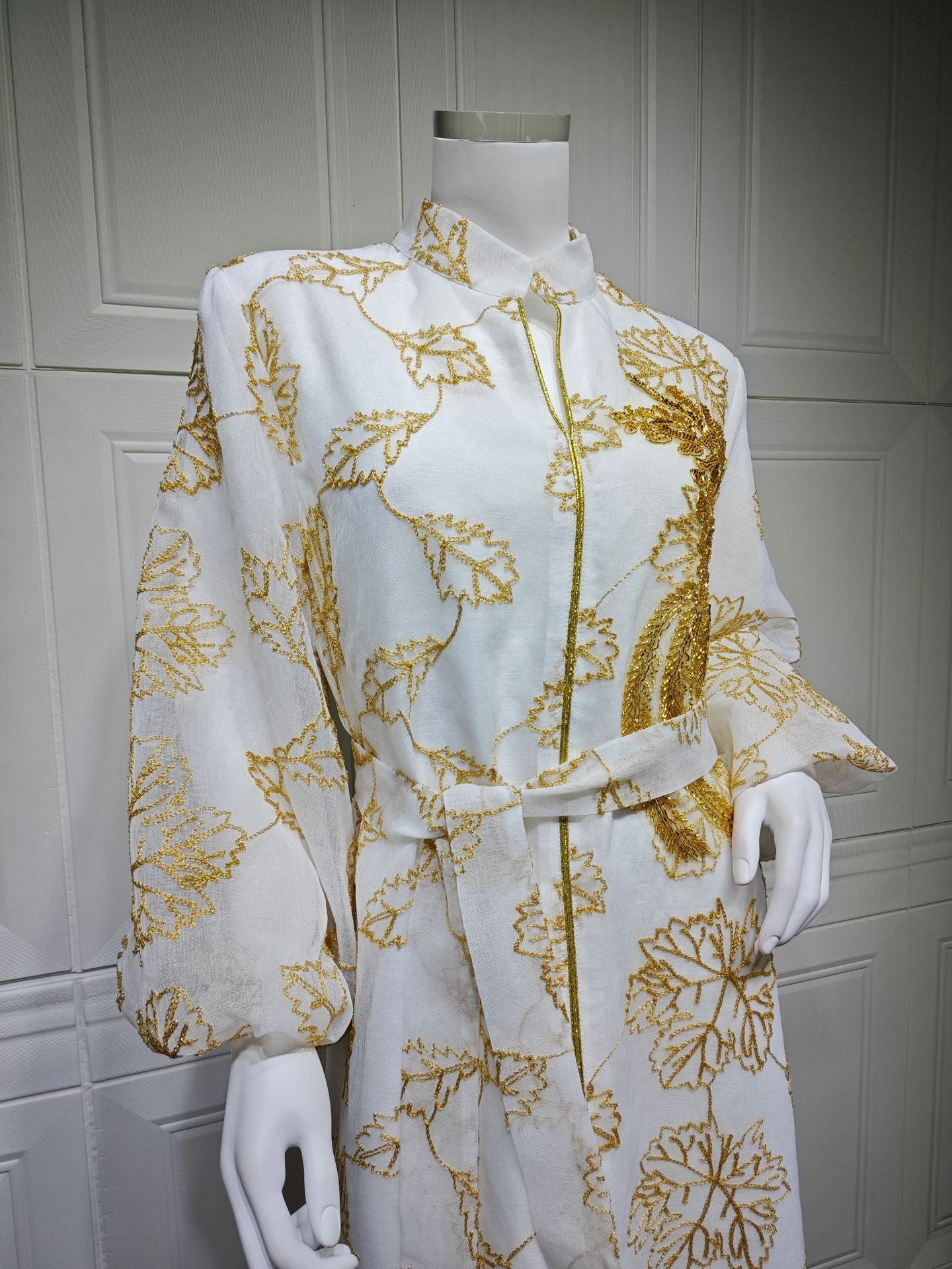 HS6651  Floral Print Long Dress, Elegant Stand-up Collar Evening Gown