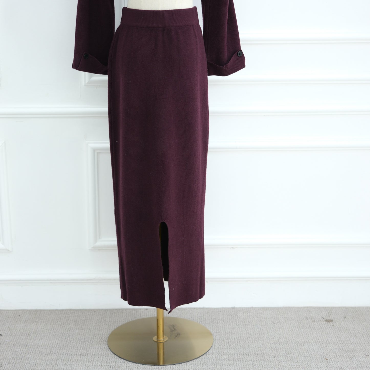 HS6597 Autumn and winter thickened knitted suit solid color two-piece suit (excluding headscarf) top + skirt