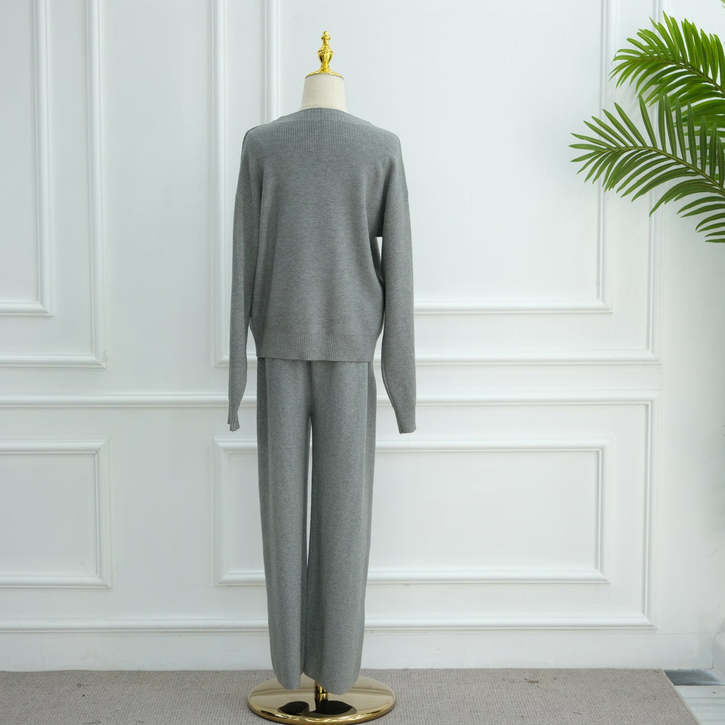 HS6595 Autumn and Winter Thickened Knitted Suit (Not Including Headscarf) | Simple Solid Color Two-Piece Suit
