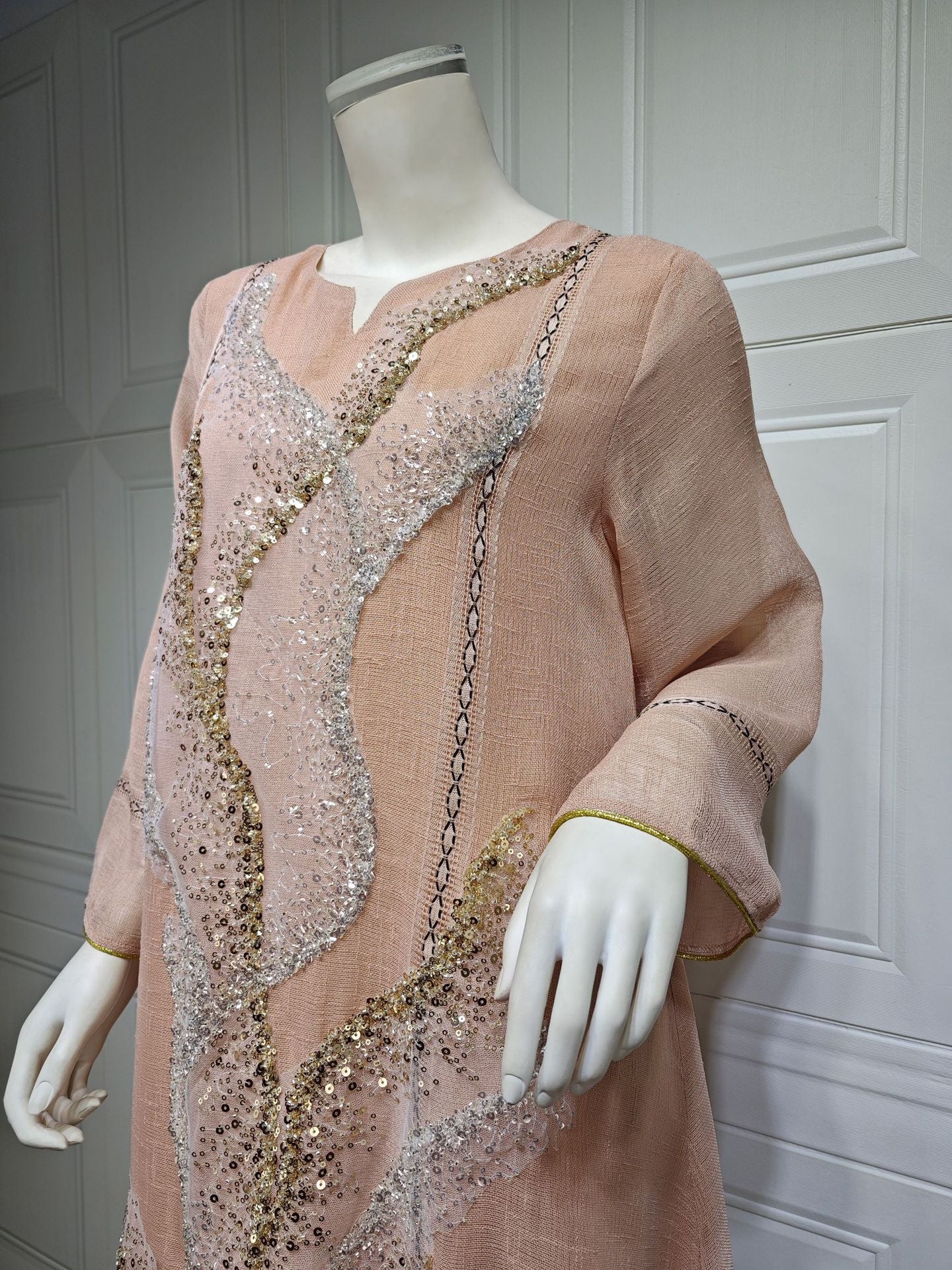 HS6637  Mesh Sequined Embroidered Long Dress