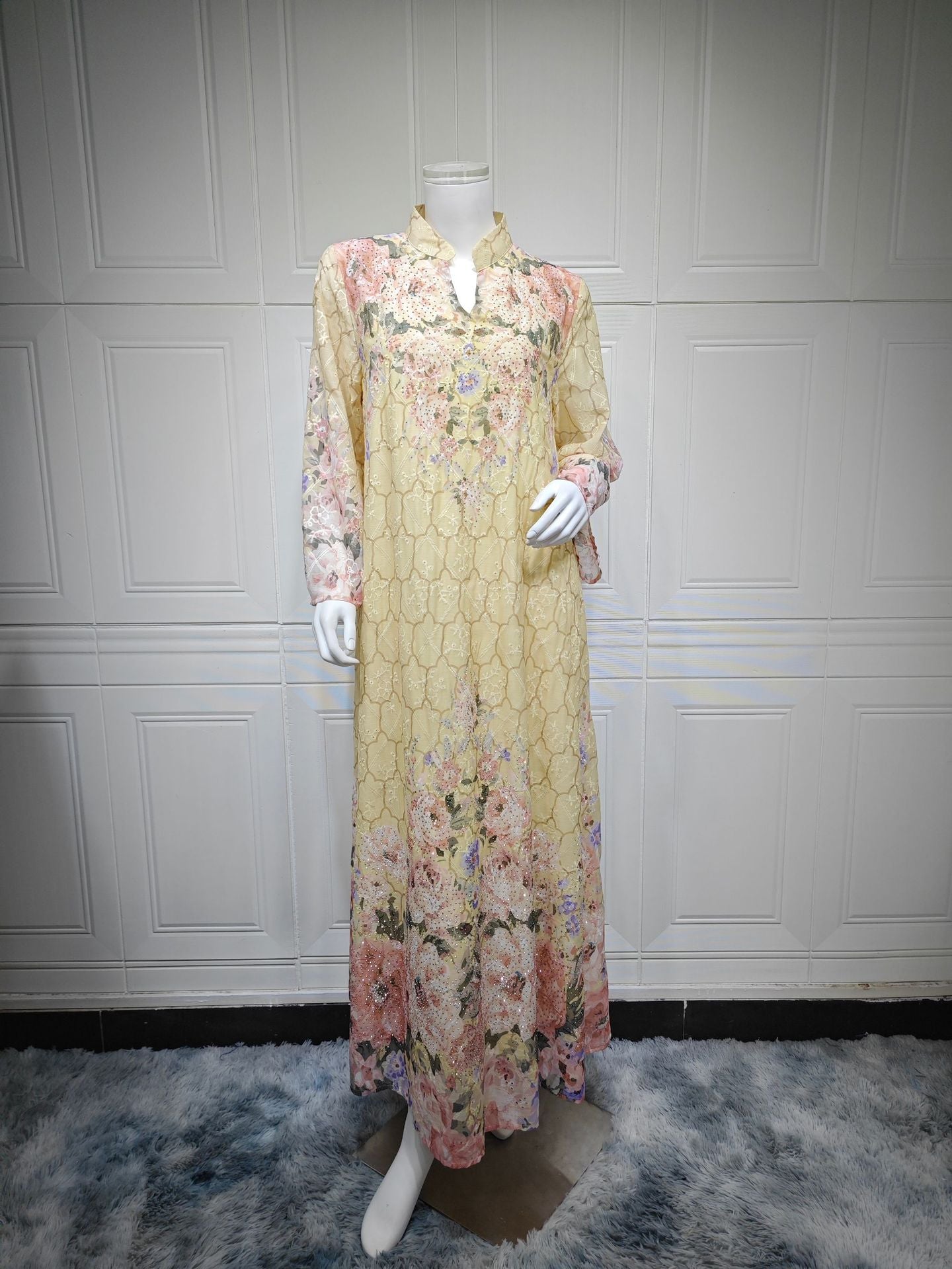 HS6636 Floral Print Embroidered Long Dress