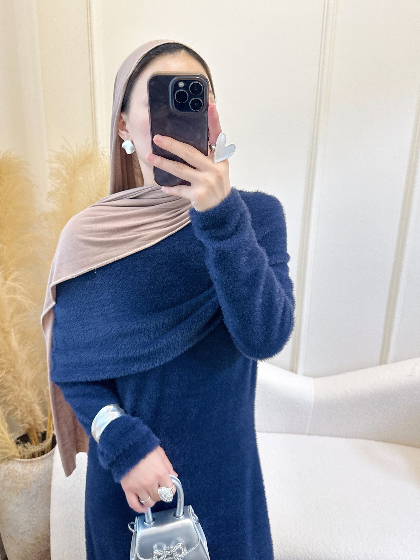 HS6604  Slim-fit Knit Sweater Two-piece Set with Shawl Design (headscarf Optional)