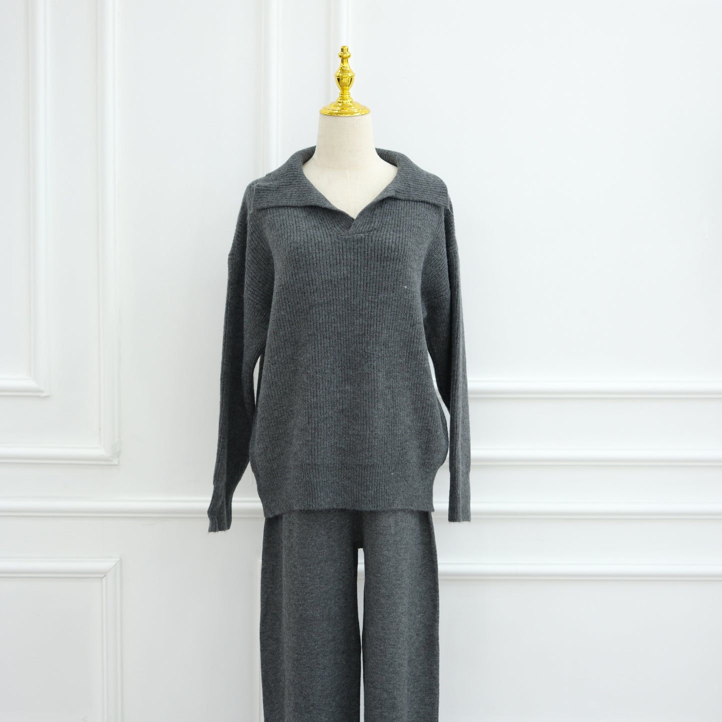 HS6594 Autumn and Winter Thickened Knitted Suit | Simple Solid Color Two-piece Suit