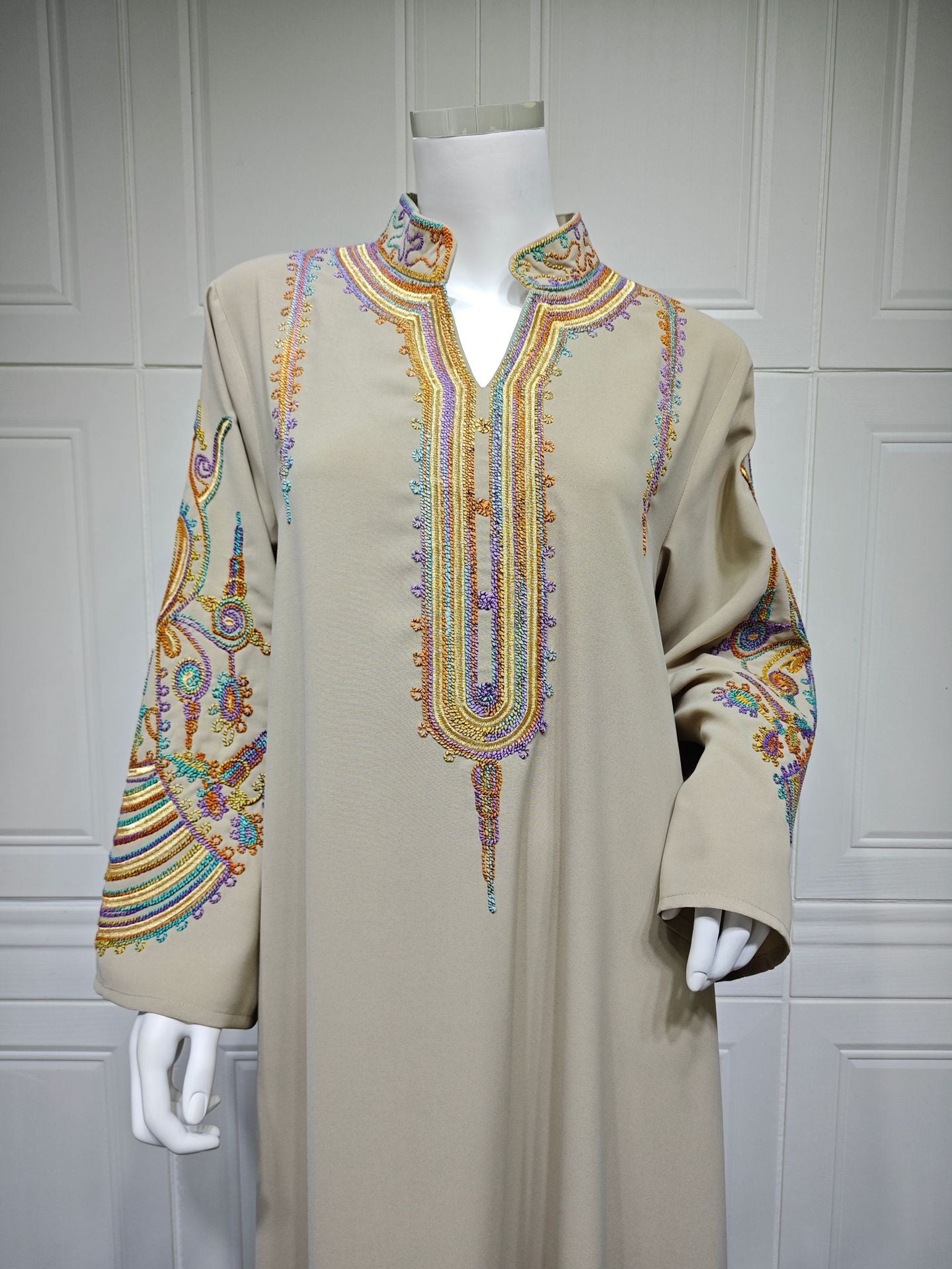HS6661 Rope Embroidery Pullover Robe Dress, Long Sleeves, Loose Fit.