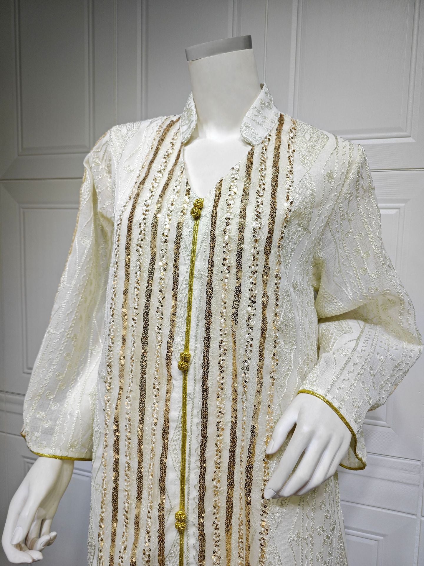 HS6662 Mesh embroidery sequin patchwork long-sleeved dress, loose robe style