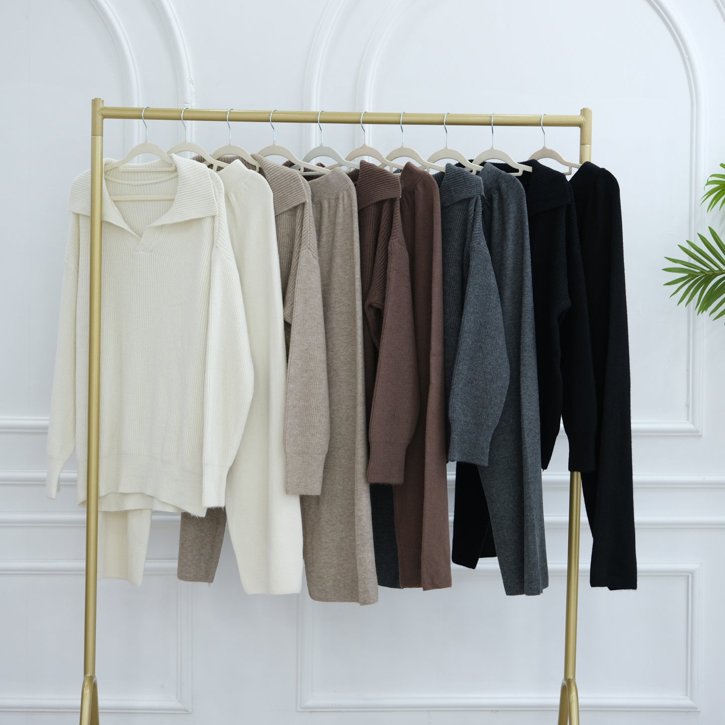 HS6594 Autumn and Winter Thickened Knitted Suit | Simple Solid Color Two-piece Suit