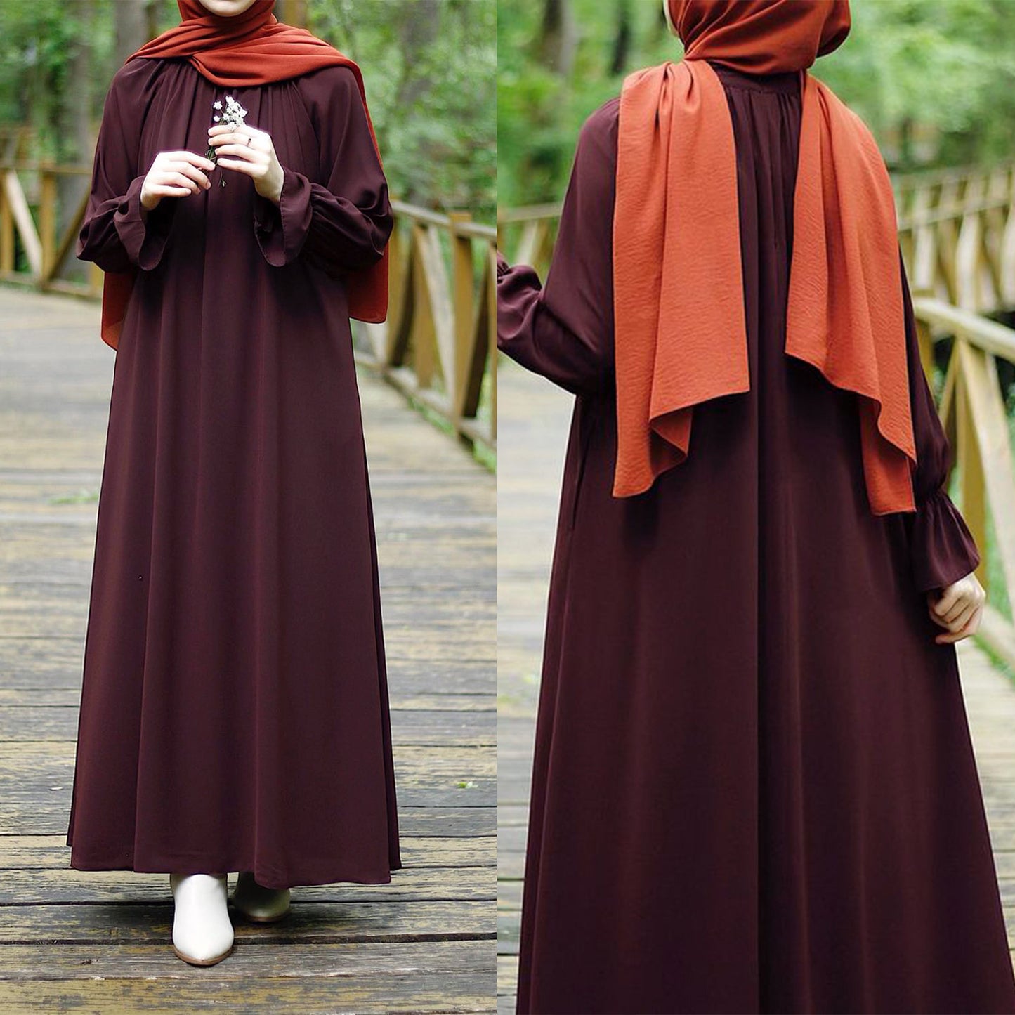HS0508 abaya longue jupe décontractée à manches longues 