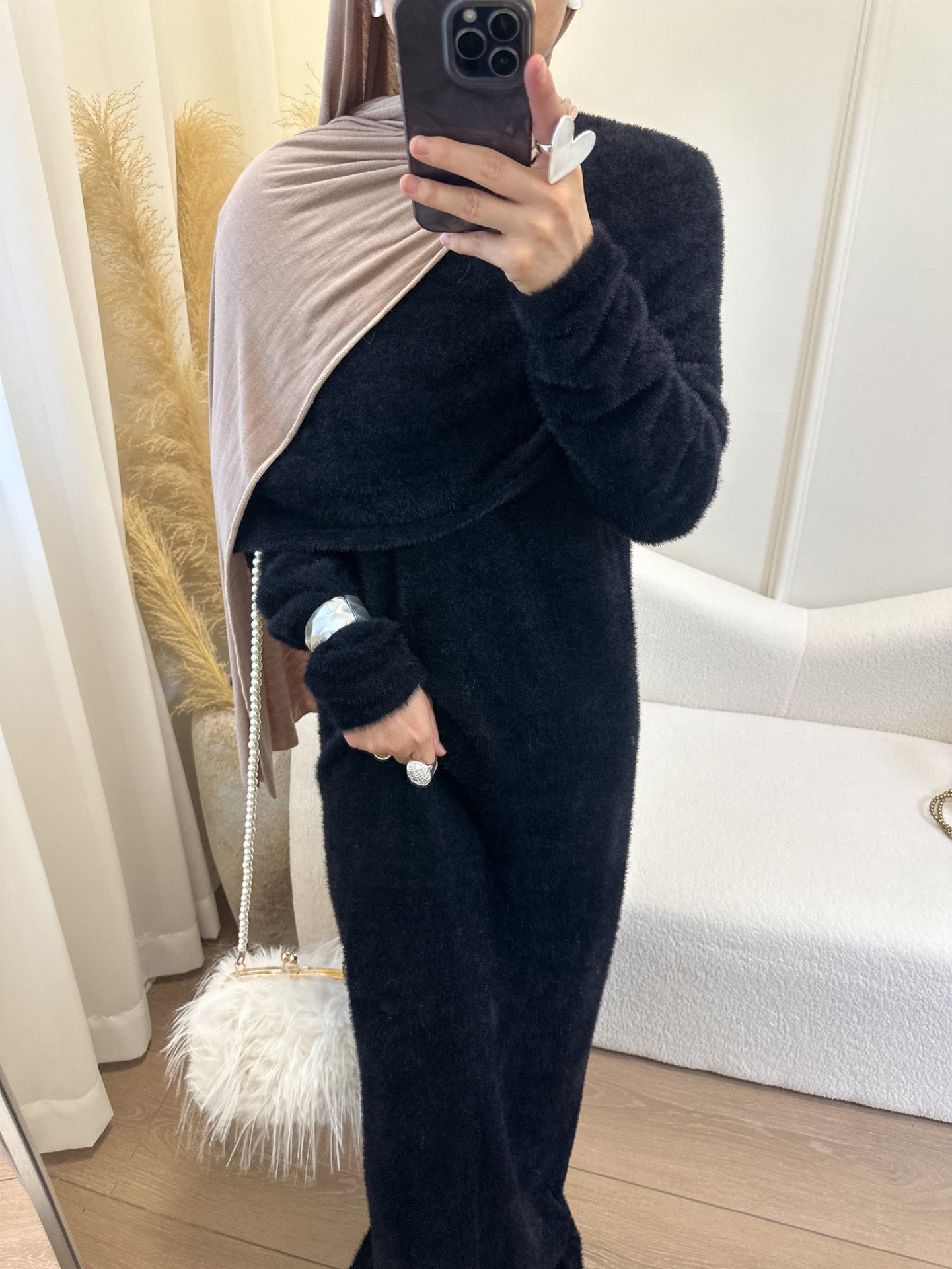 HS6604  Slim-fit Knit Sweater Two-piece Set with Shawl Design (headscarf Optional)